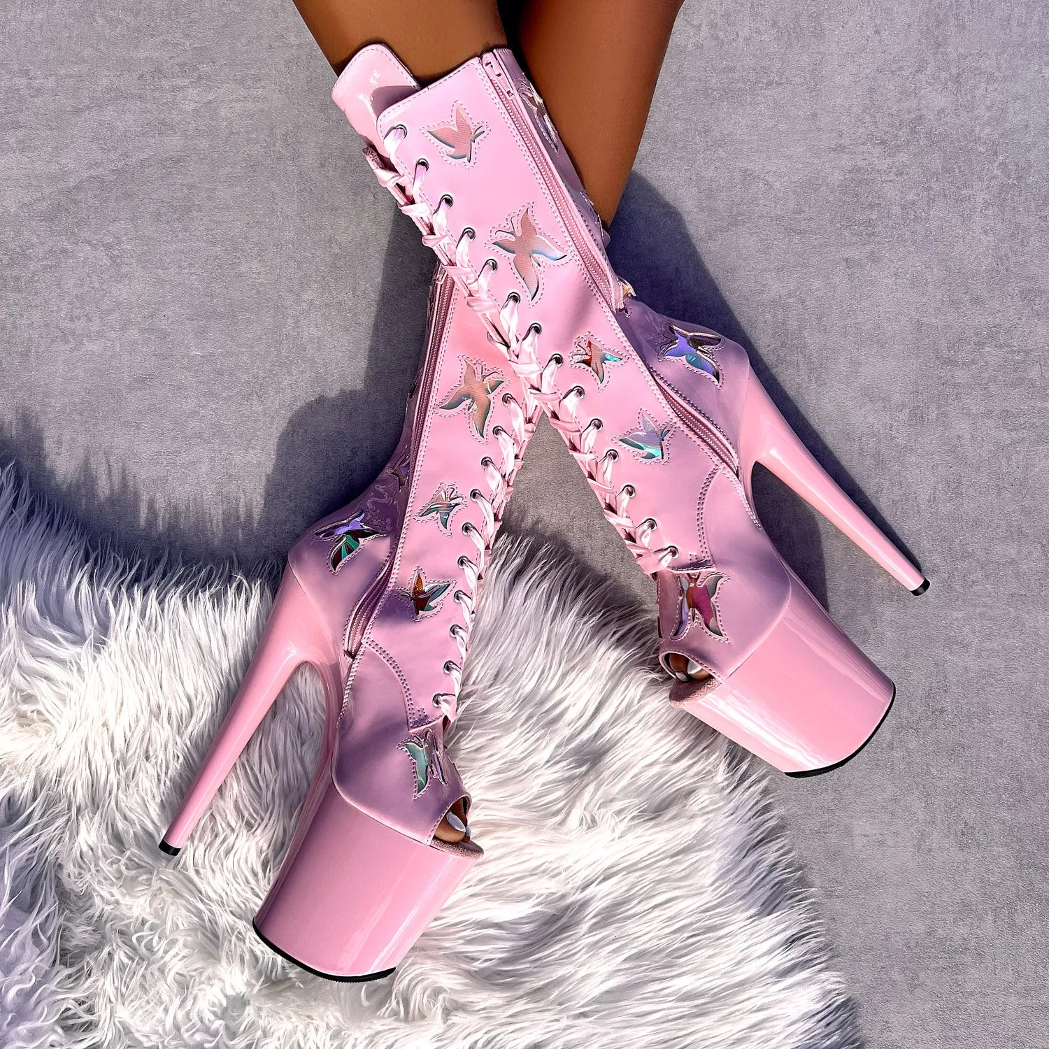 Butterfly Boot Pink Open Toe - 8INCH