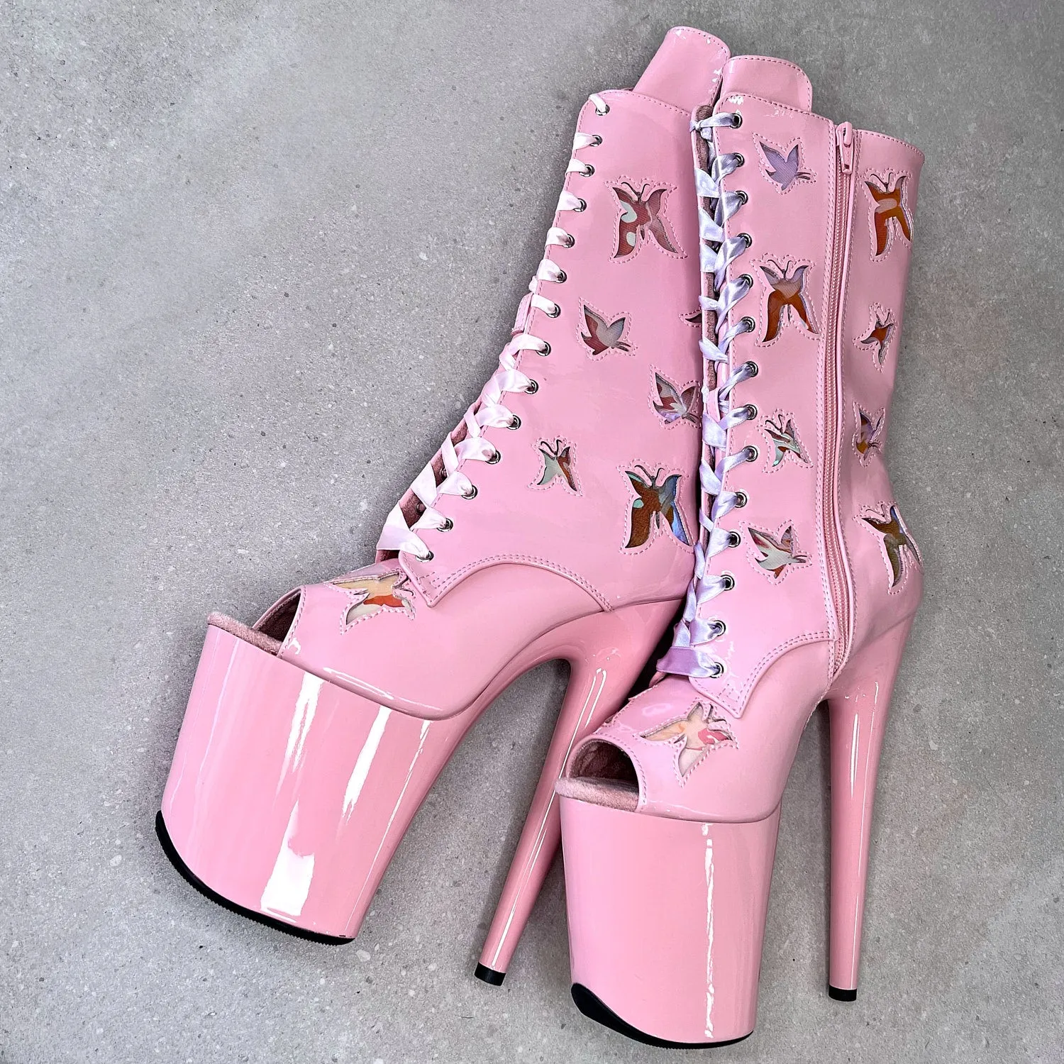 Butterfly Boot Pink Open Toe - 8INCH