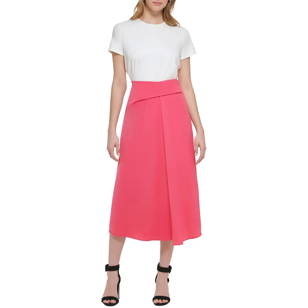 Calvin Klein Womens High Rise Twist Waist Midi Skirt