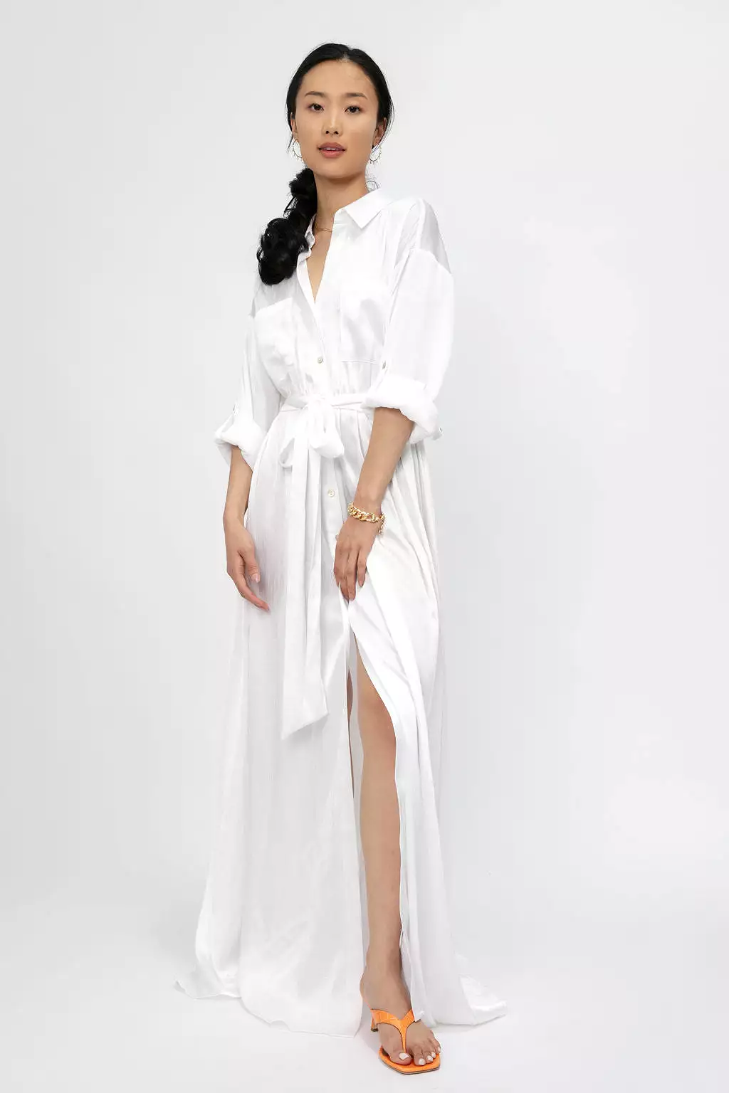 Cammi Long Shirt Dress in White