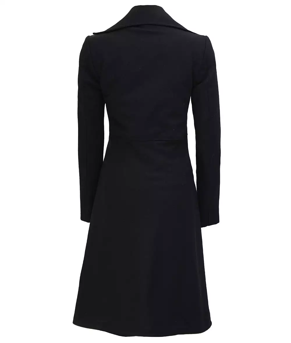 Carol Womens Black Double Breasted Wool Trench Coat