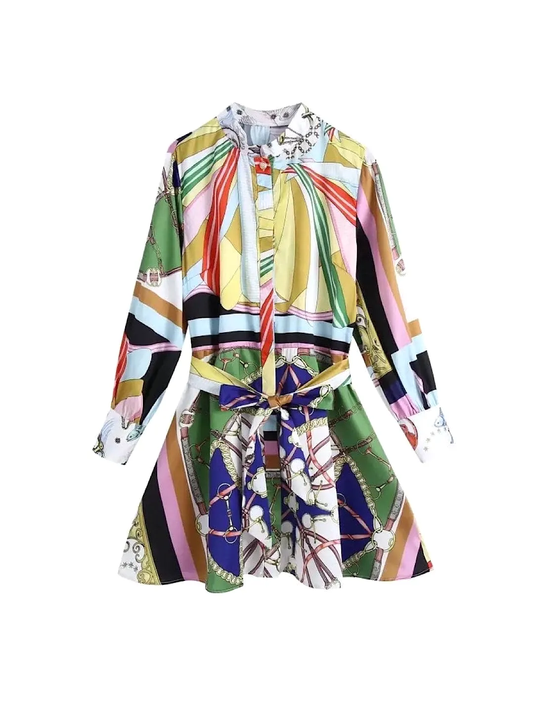 Chain Multi Color Print Shirt Dress