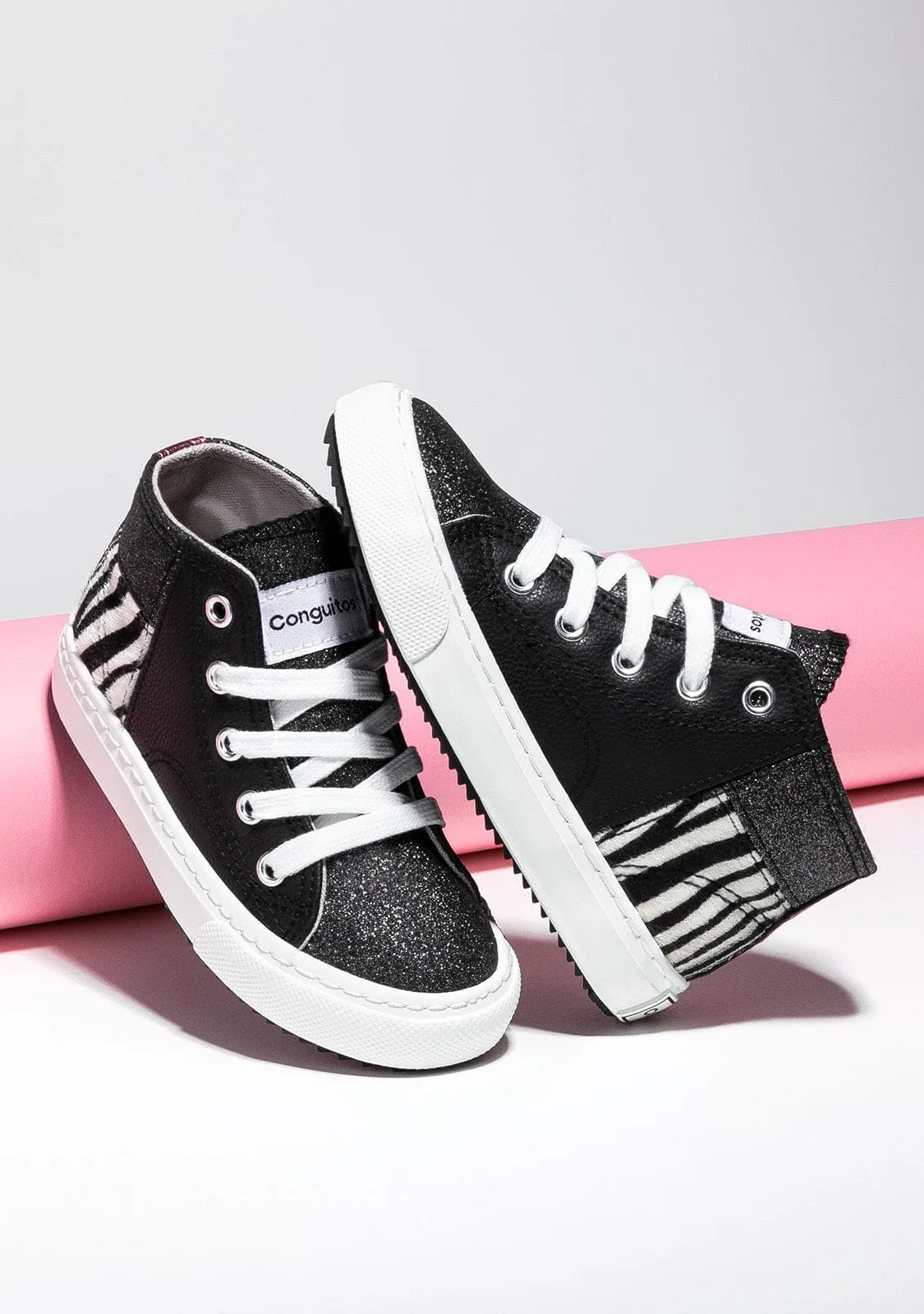 Child's Black Patchwork Hi-Top Sneakers