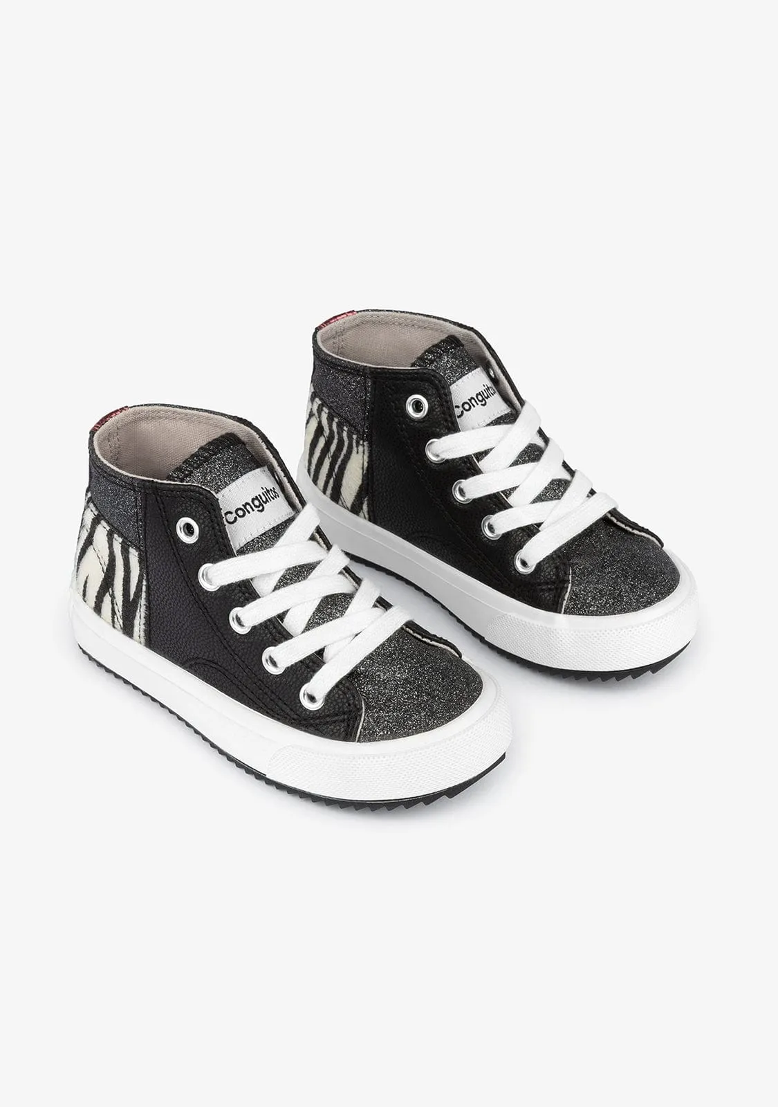 Child's Black Patchwork Hi-Top Sneakers