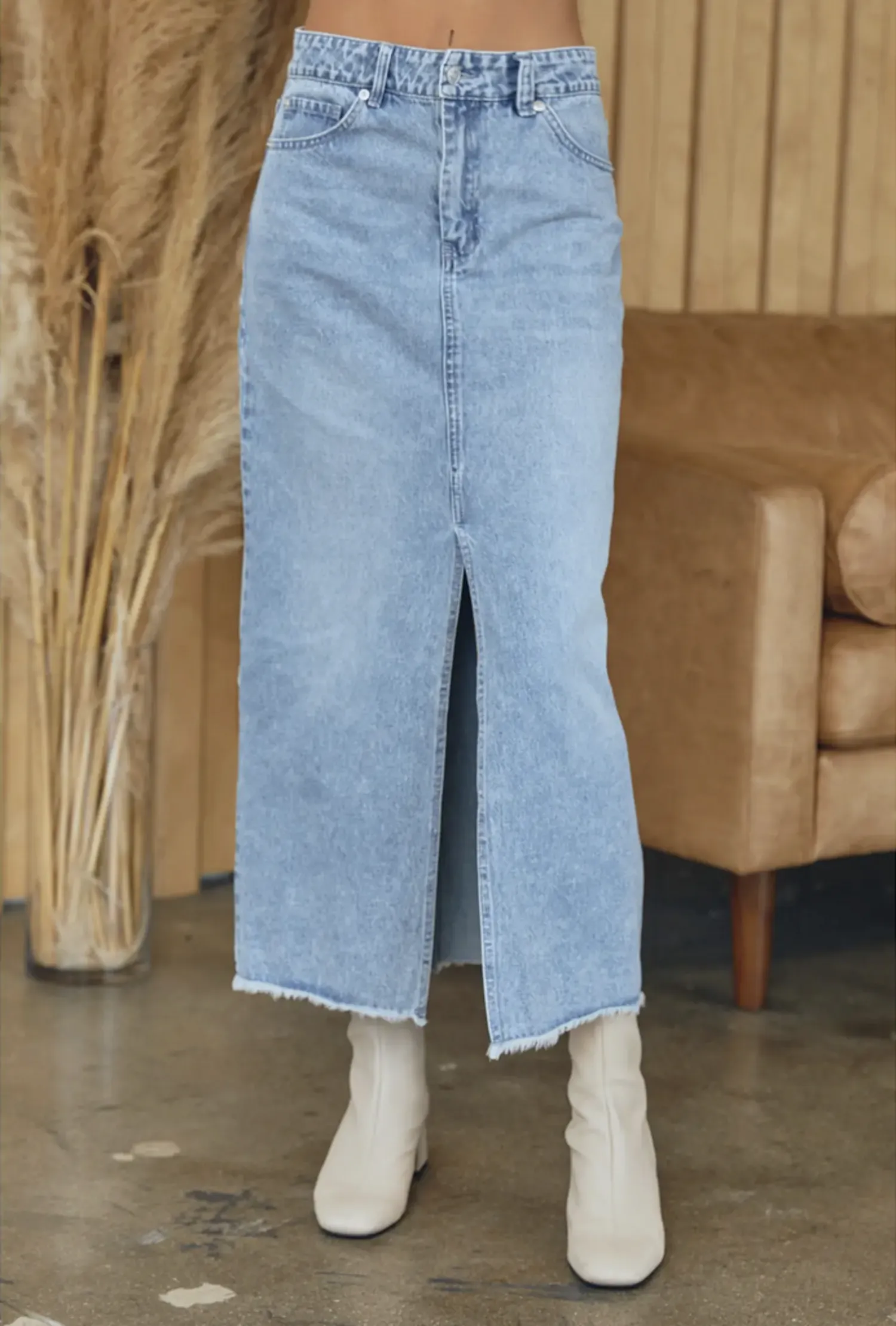 Close Call Denim Midi Skirt