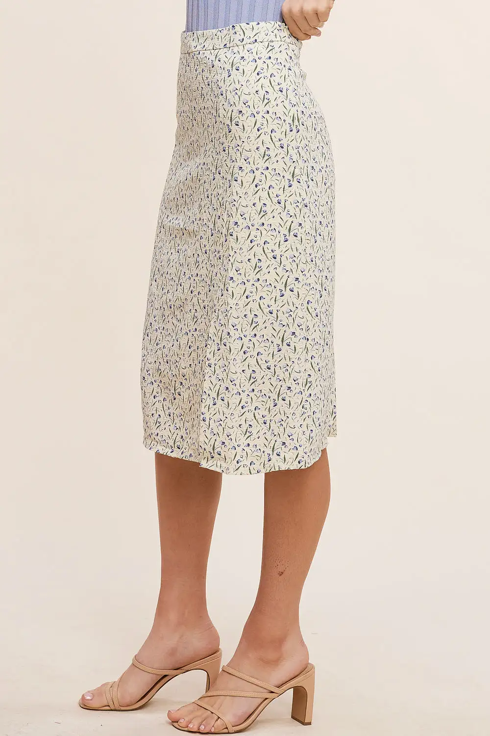 Cream Floral Midi Skirt