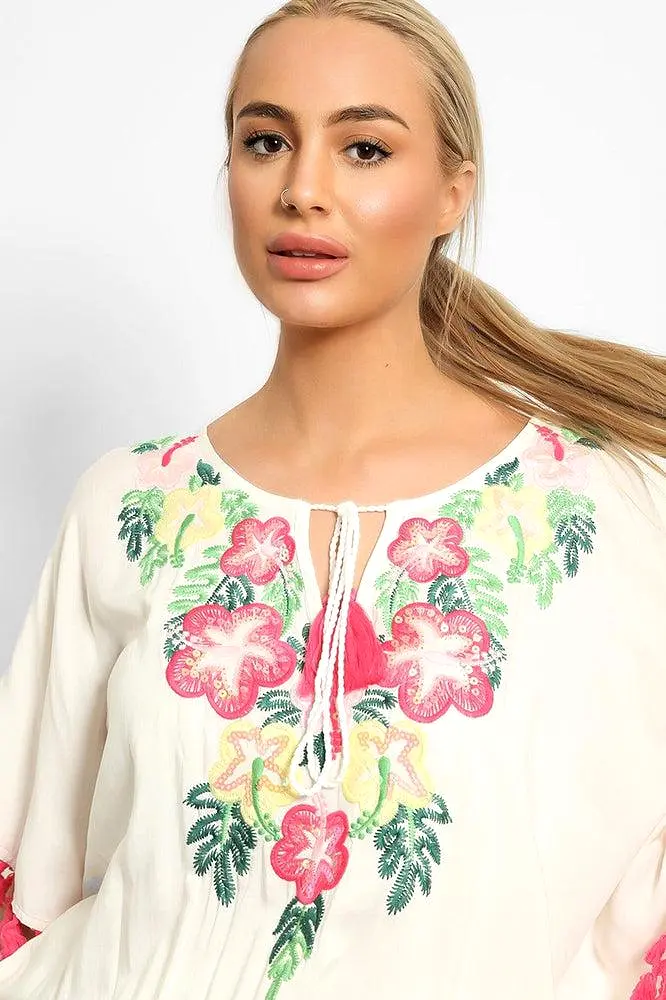 Cream Multicolour Embroidery Summer Tunic