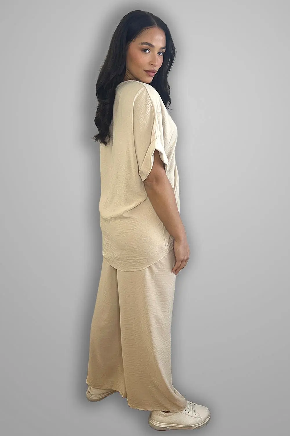 Crepe Twisted Neckline Comfy Fit Tunic And Trousers Set