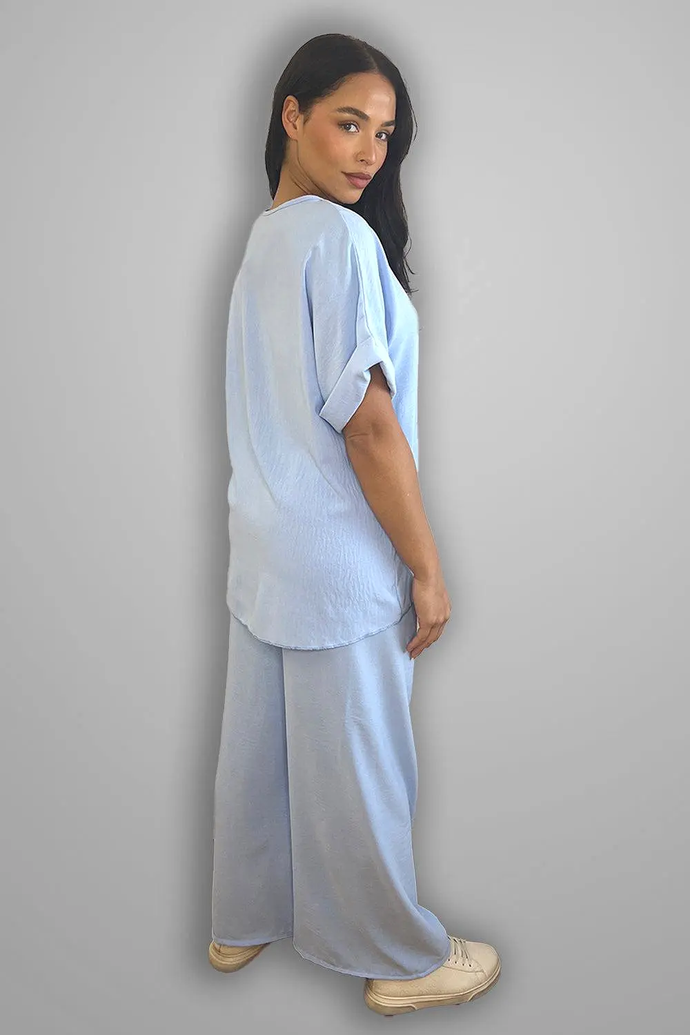 Crepe Twisted Neckline Comfy Fit Tunic And Trousers Set