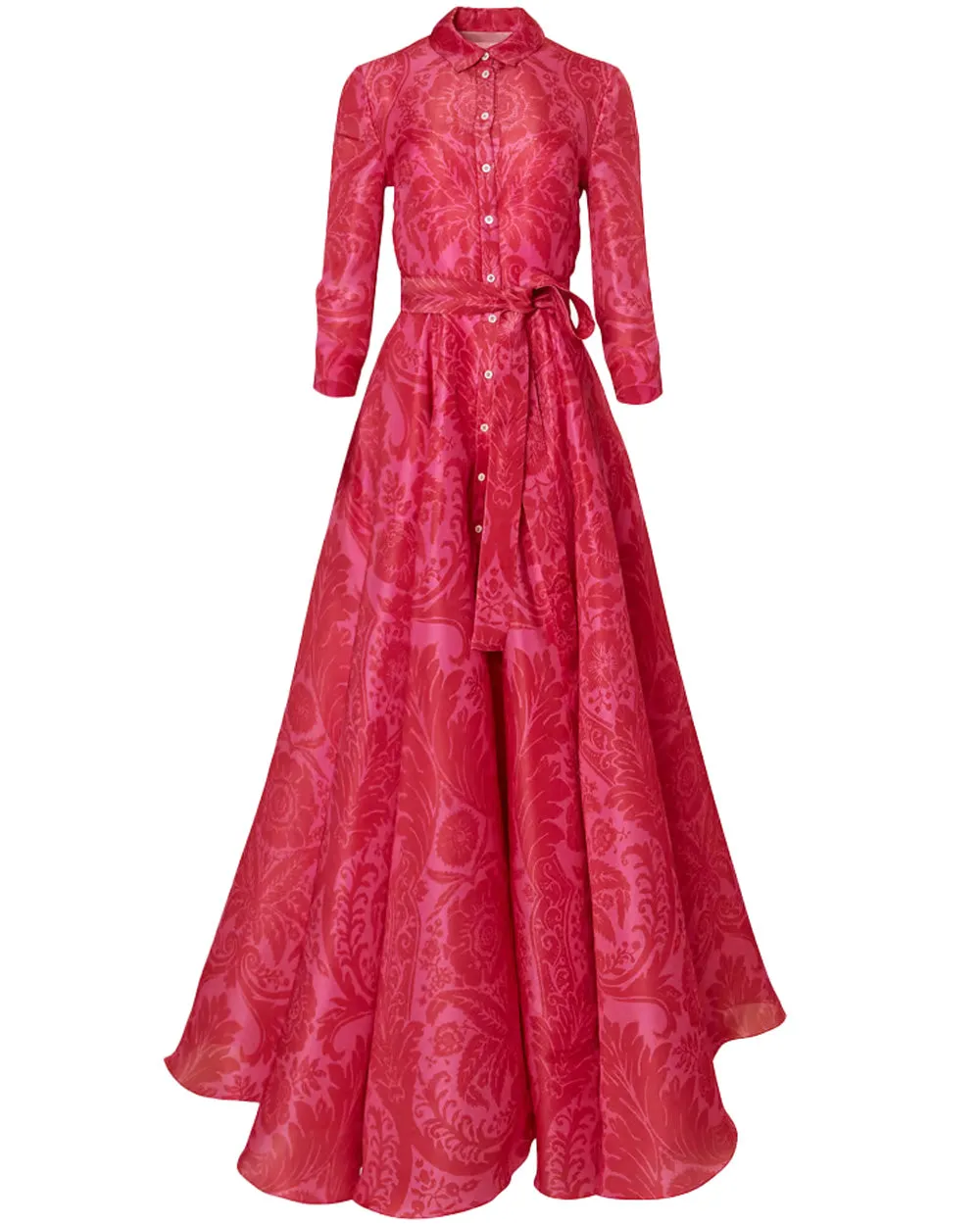 Crimson Belted Trench Gown