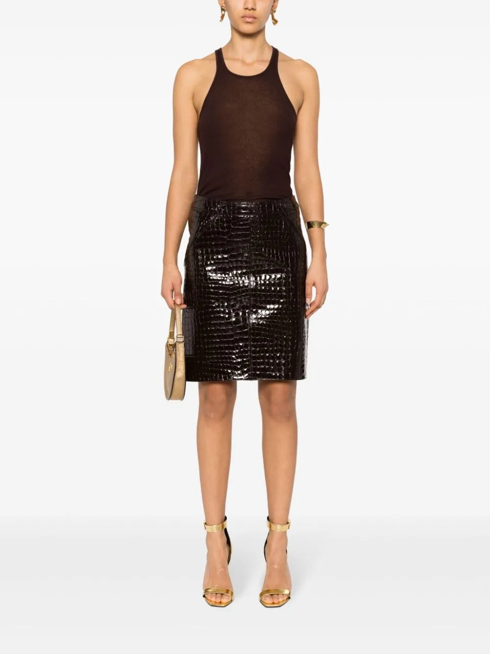 CROCO EMBOSSED LEATHER MIDI SKIRT