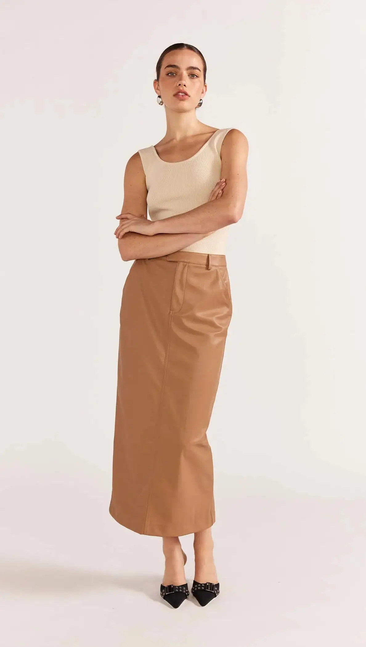 Cynthia PU Midi Skirt - Camel