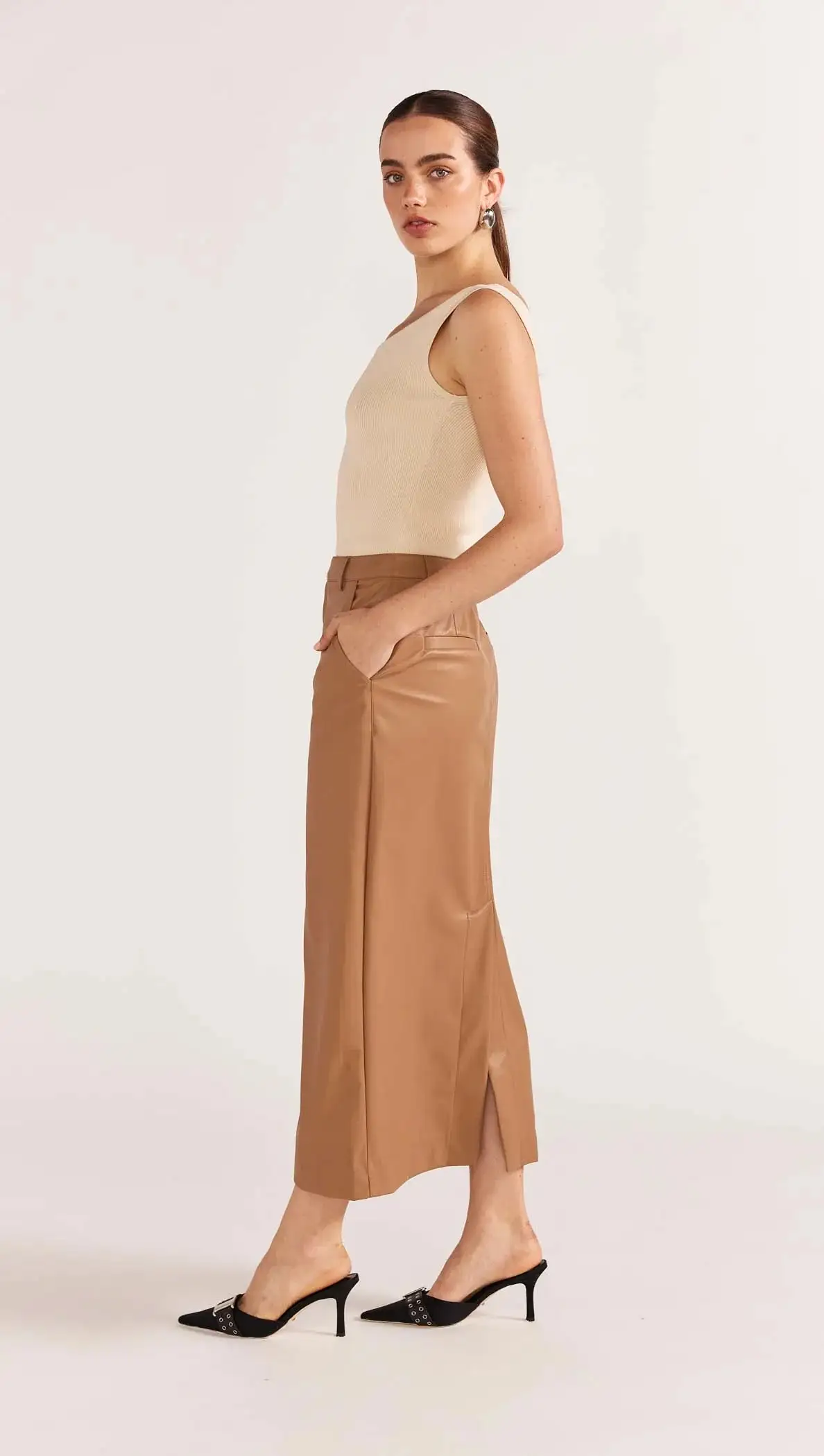 Cynthia PU Midi Skirt - Camel