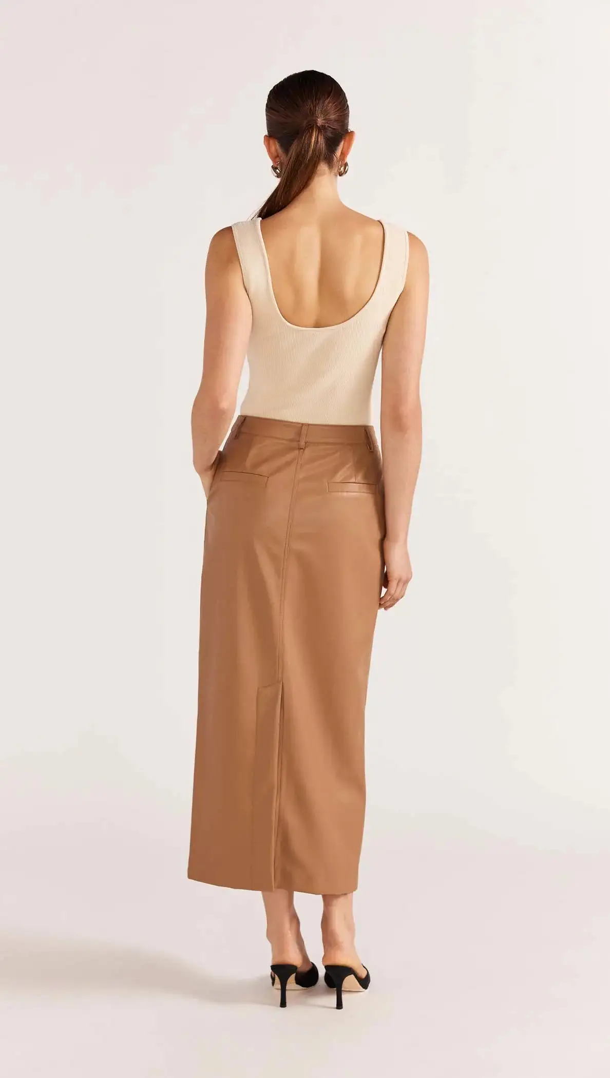 Cynthia PU Midi Skirt - Camel