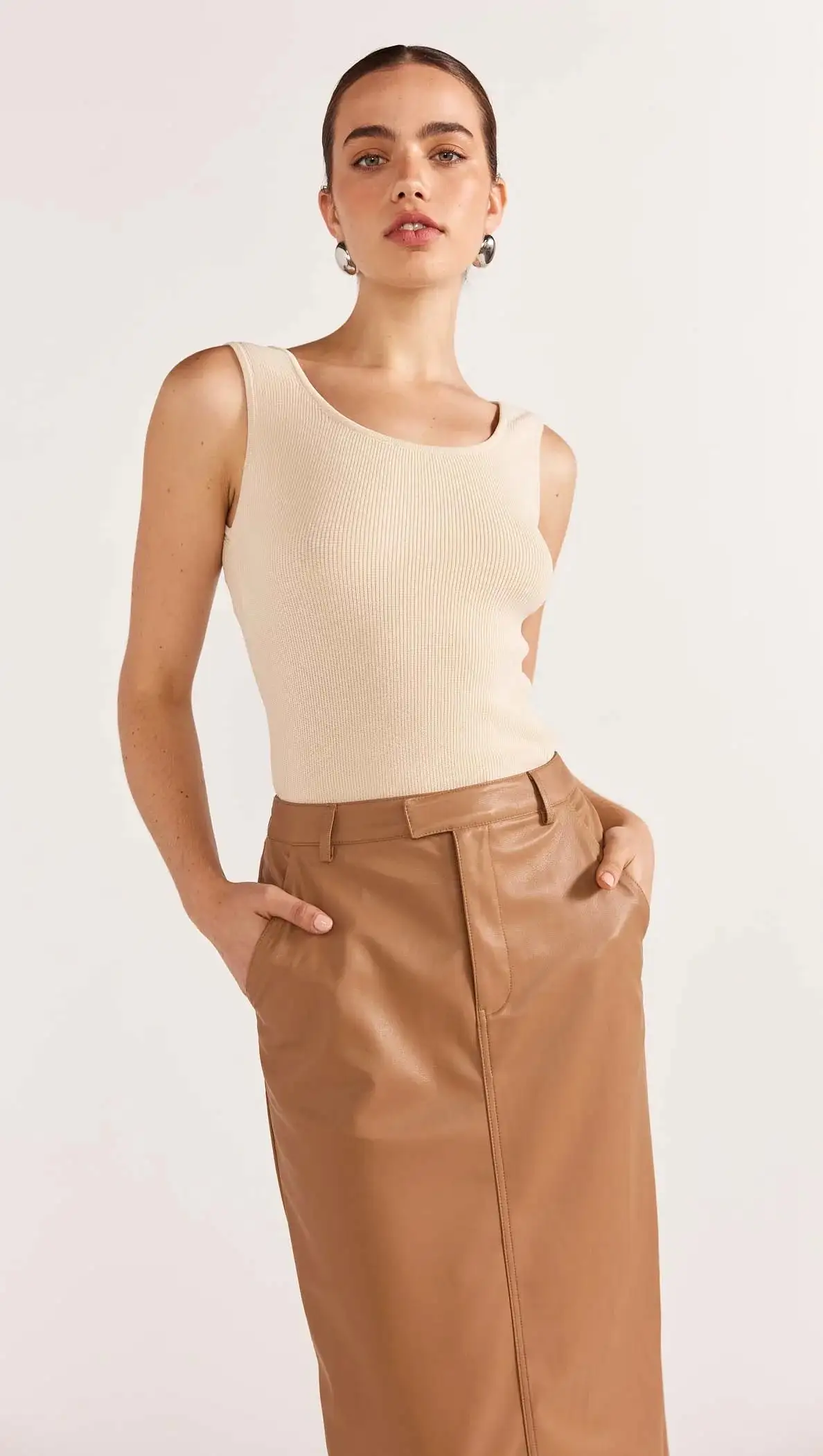 Cynthia PU Midi Skirt - Camel