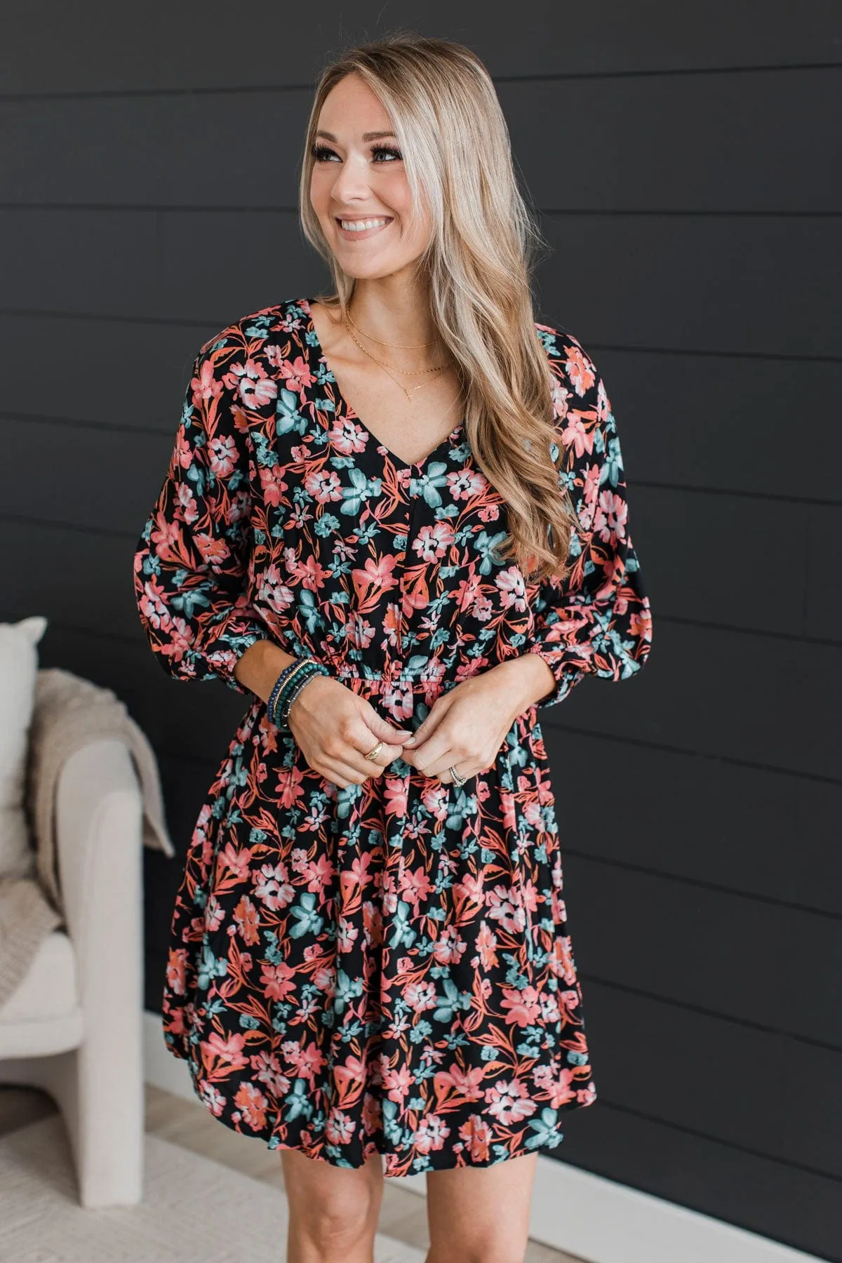 Dance Until Dawn Floral Dress- Black