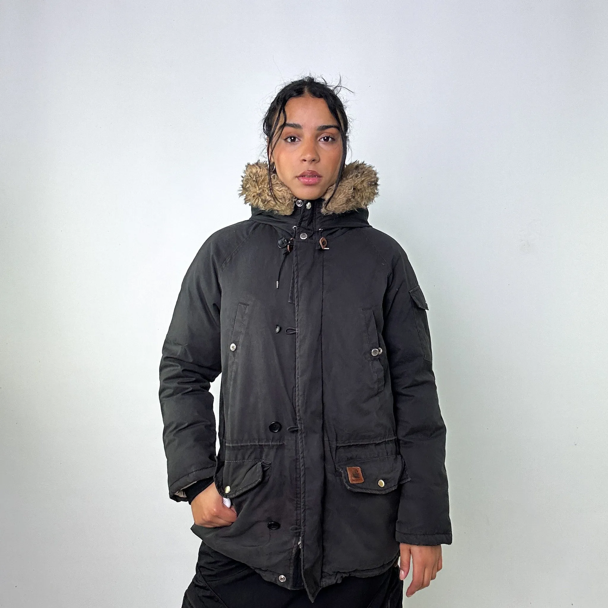 Dark Grey y2ks Carhartt W'Dawson Parka Puffer Jacket Coat (M)