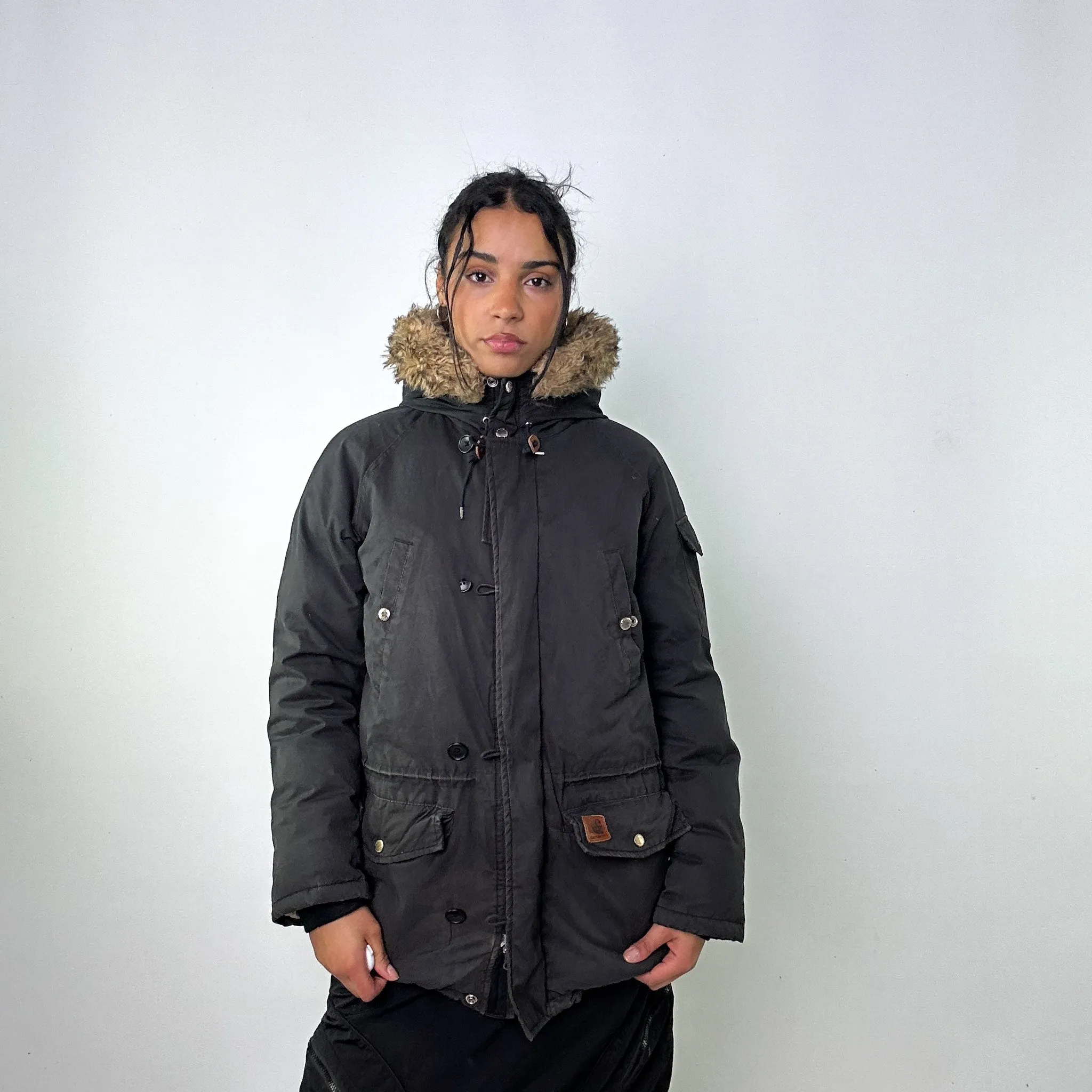 Dark Grey y2ks Carhartt W'Dawson Parka Puffer Jacket Coat (M)