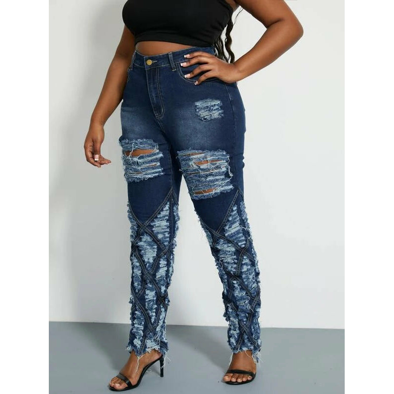 Dark wash high waist ripped skinny jeans