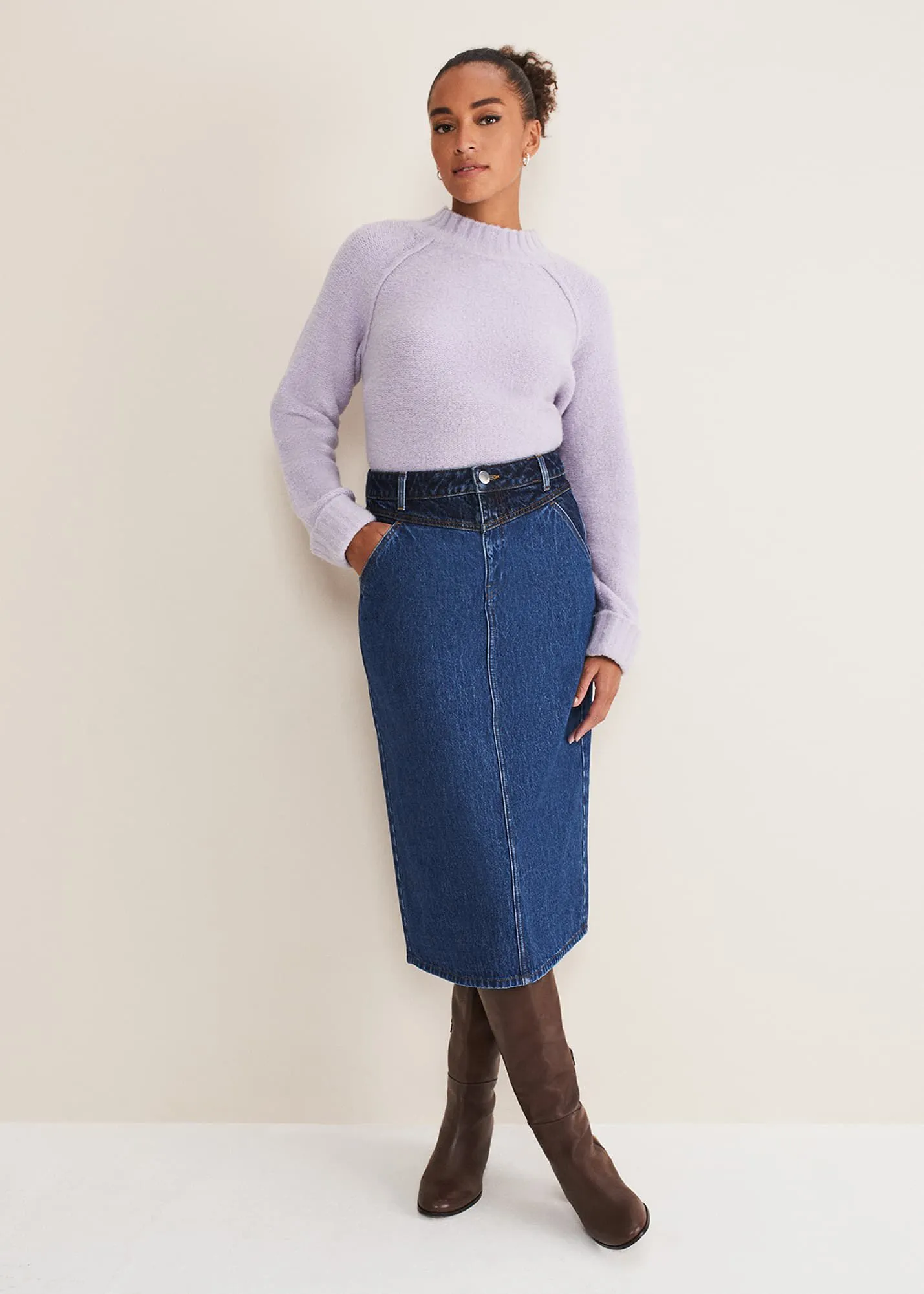 Delta Two Tone Denim Midi Skirt