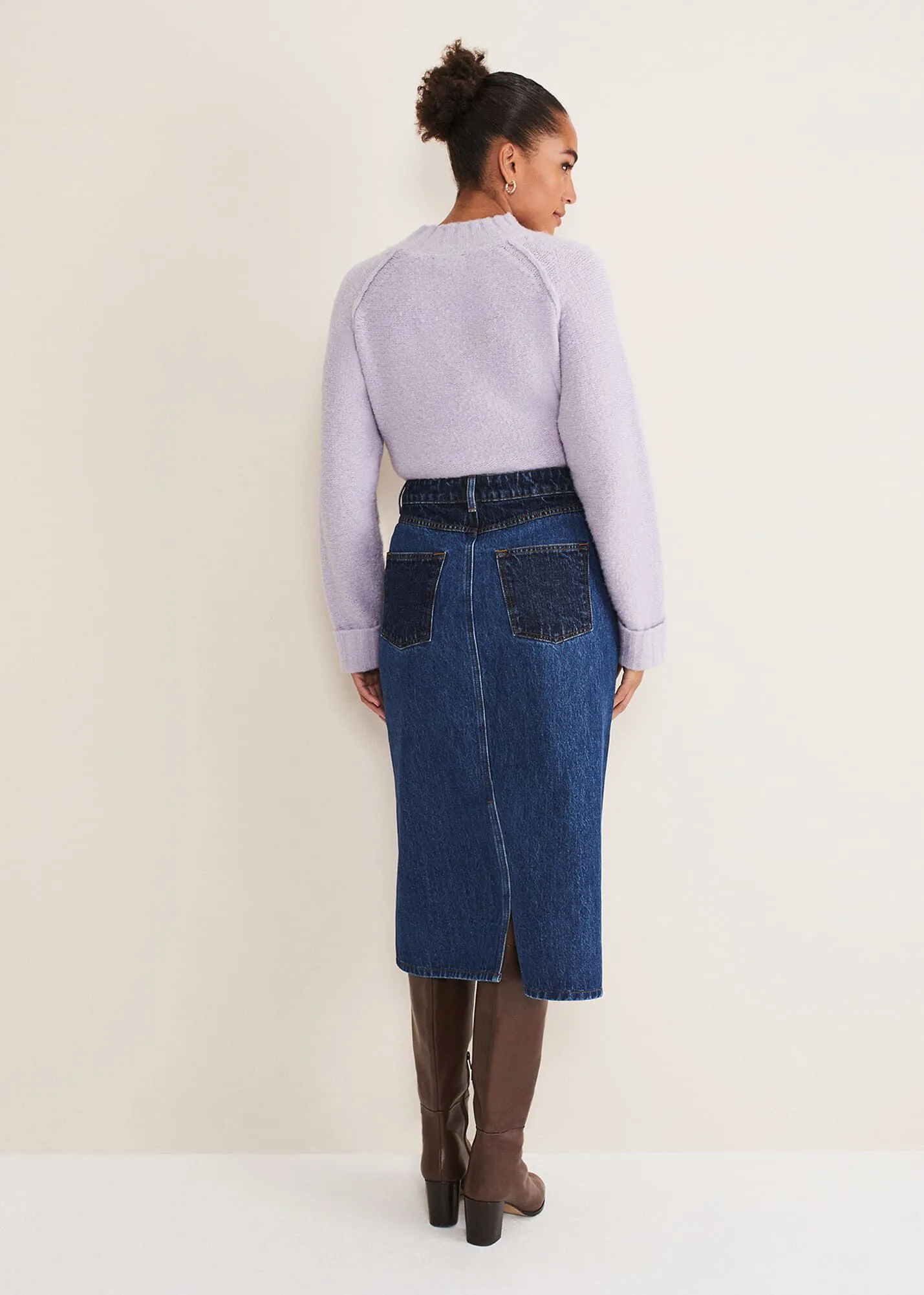 Delta Two Tone Denim Midi Skirt