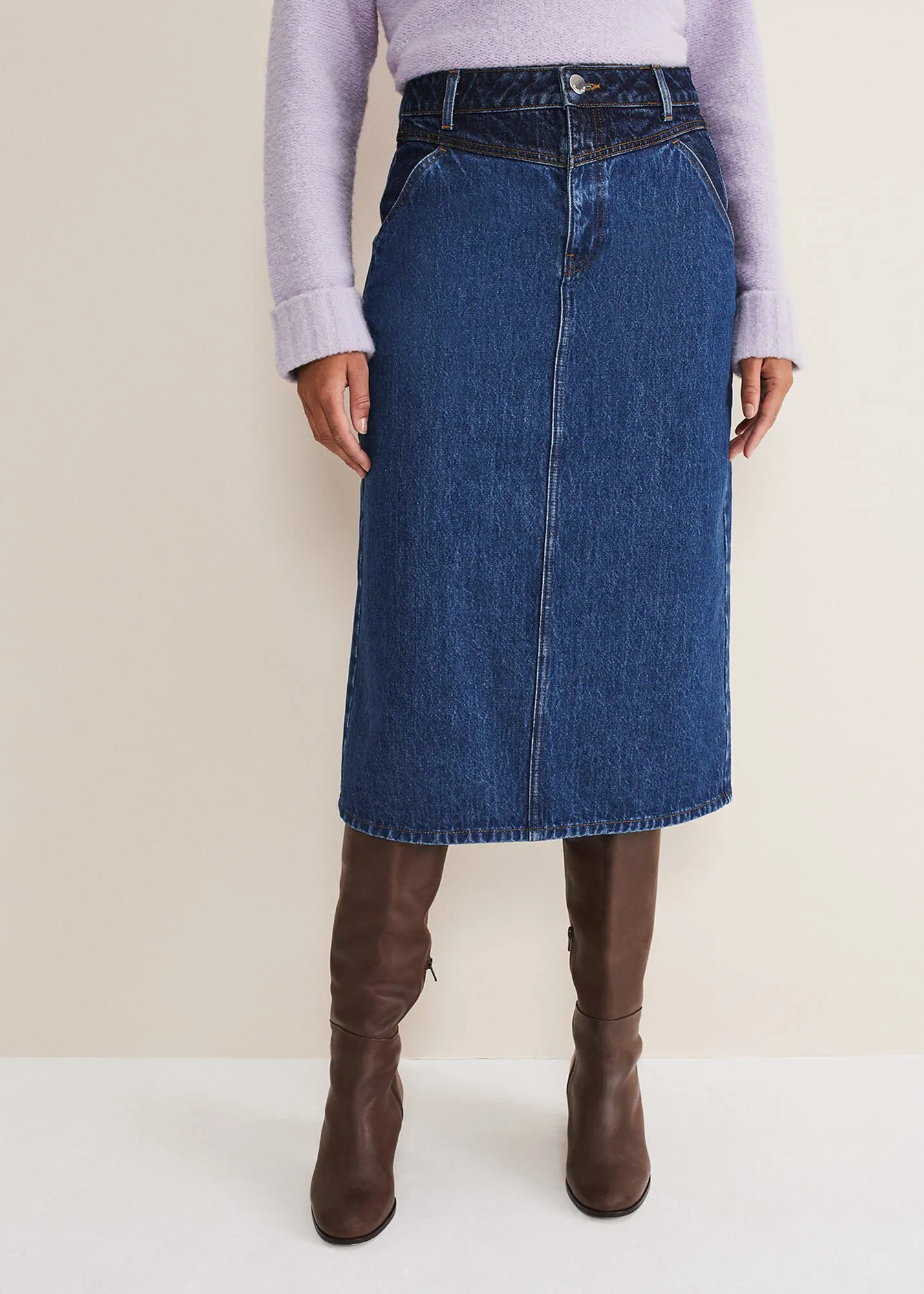 Delta Two Tone Denim Midi Skirt