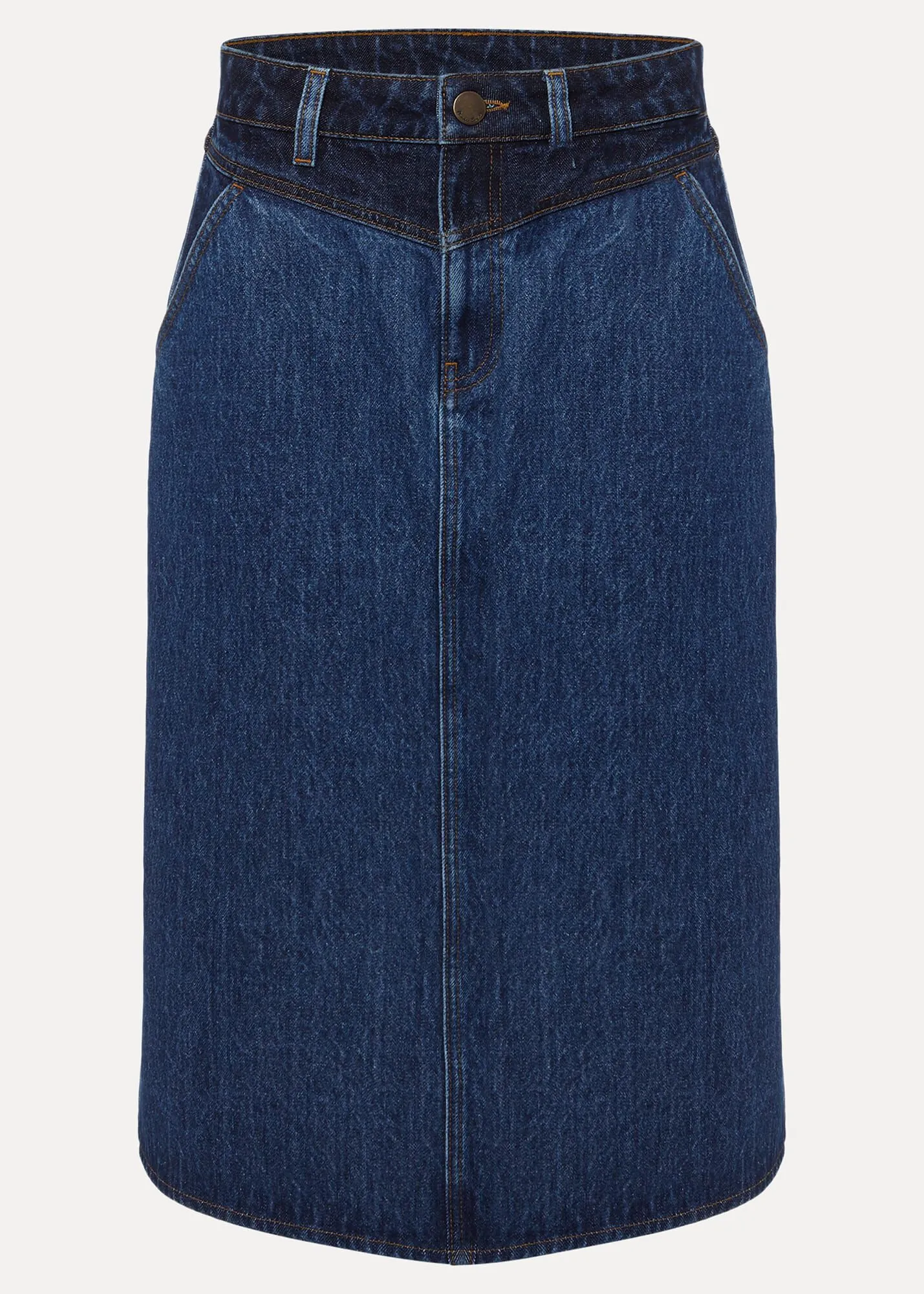 Delta Two Tone Denim Midi Skirt