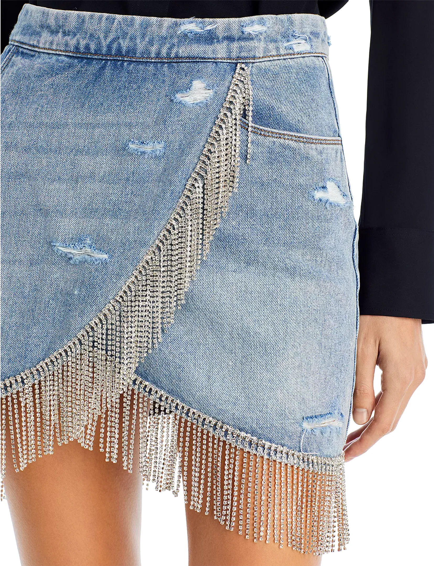 Denim Mini Skirt With Fringes, Heart and Soul