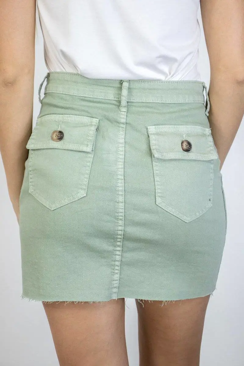 Denim Sage Mini Skirt with Pockets