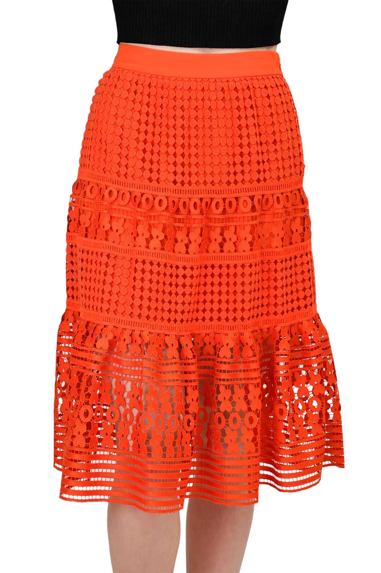 Diane von Furstenberg Orange Lace A Line Midi Skirt Size 2