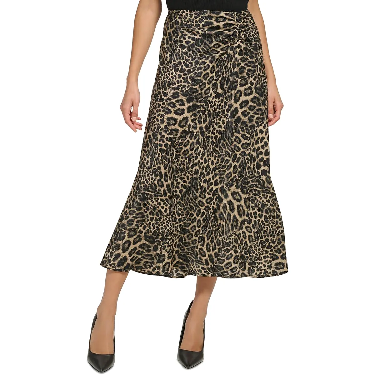 DKNY Womens Midi Ruched Midi Skirt