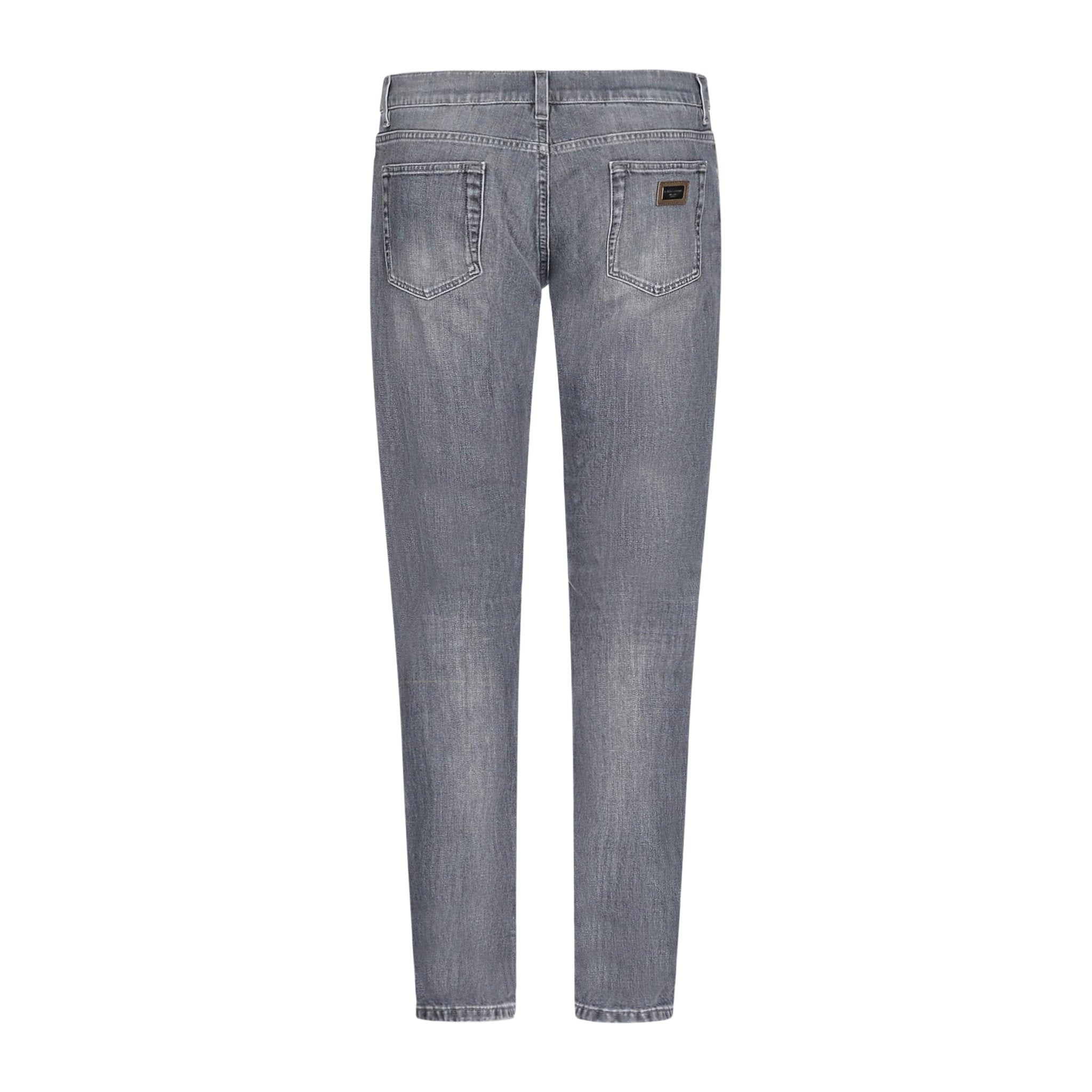 DOLCE & GABANNA 'Milano' Metal Plaque Skinny Light Grey Jeans