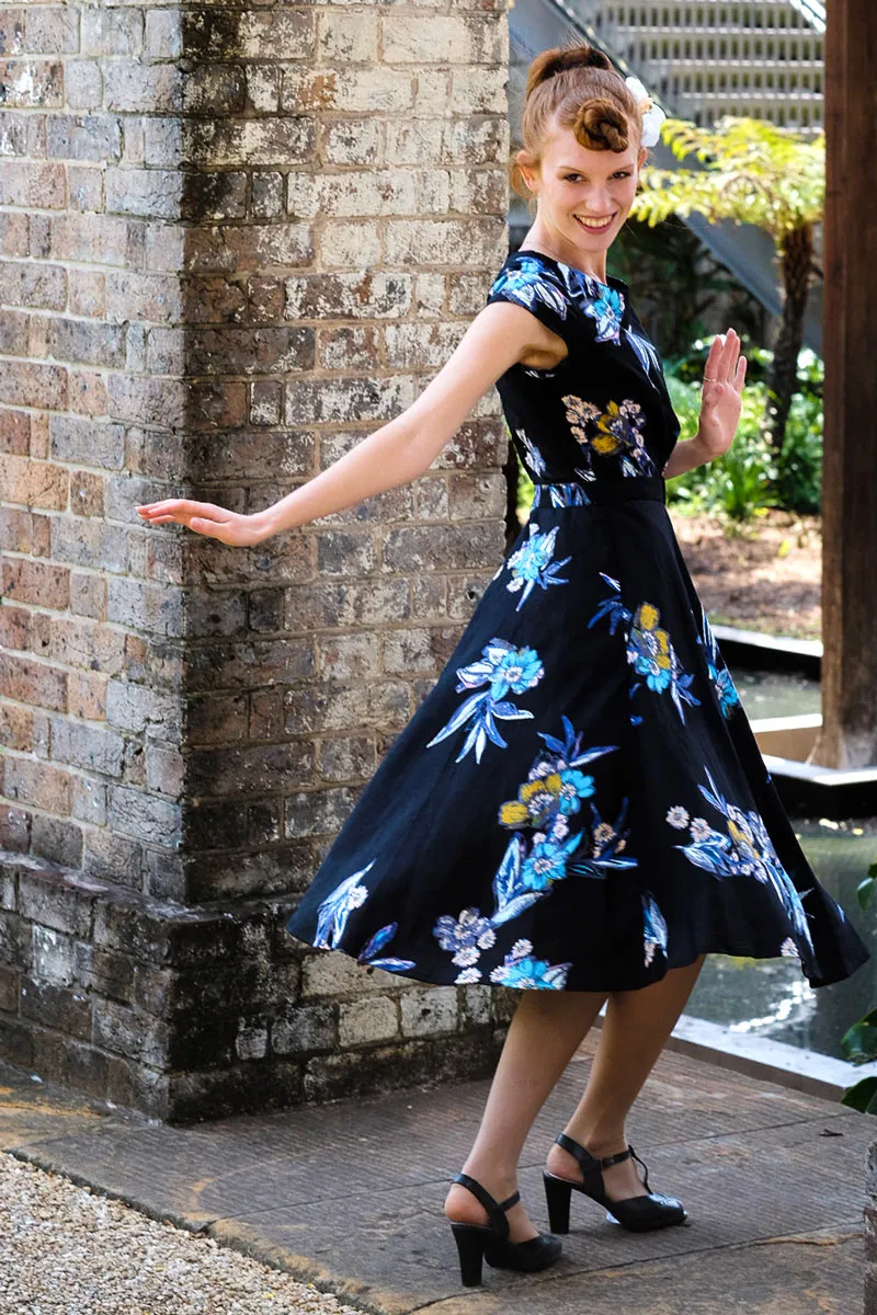 Doris Black & Blue Floral Dress