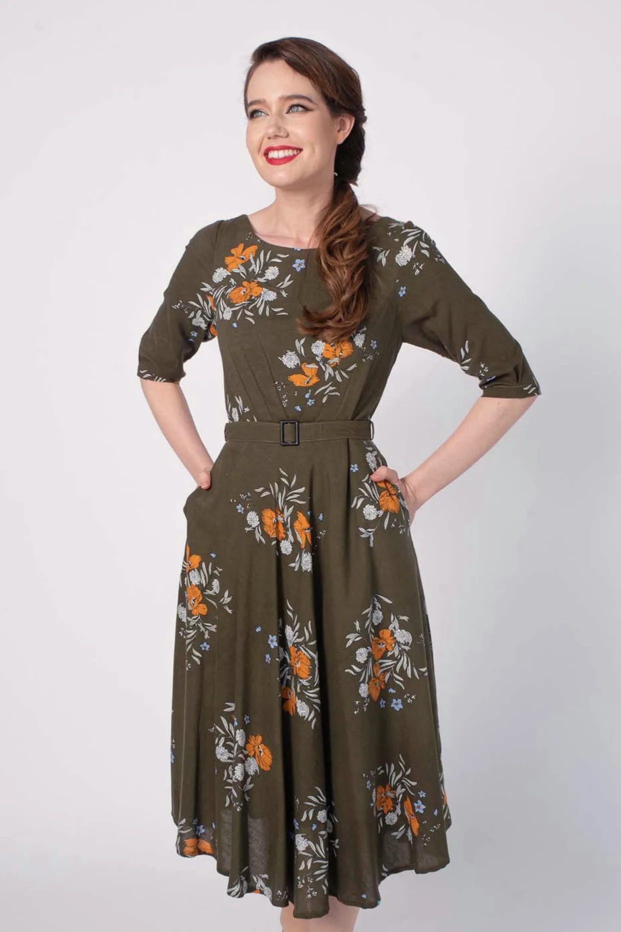 Doris Green & Orange Floral Dress