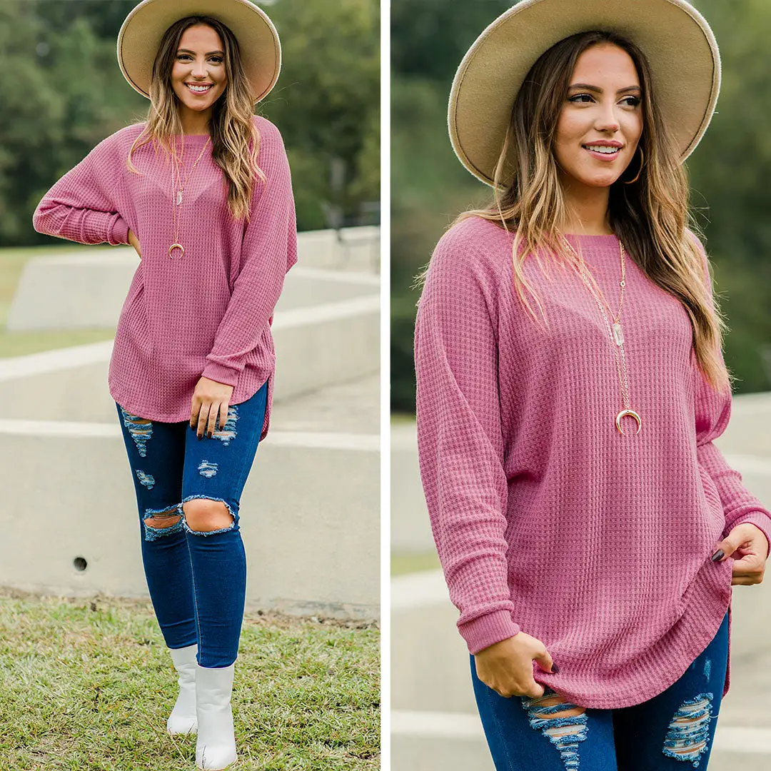 Easy Like Sunday Mauve Pink Waffle Tunic