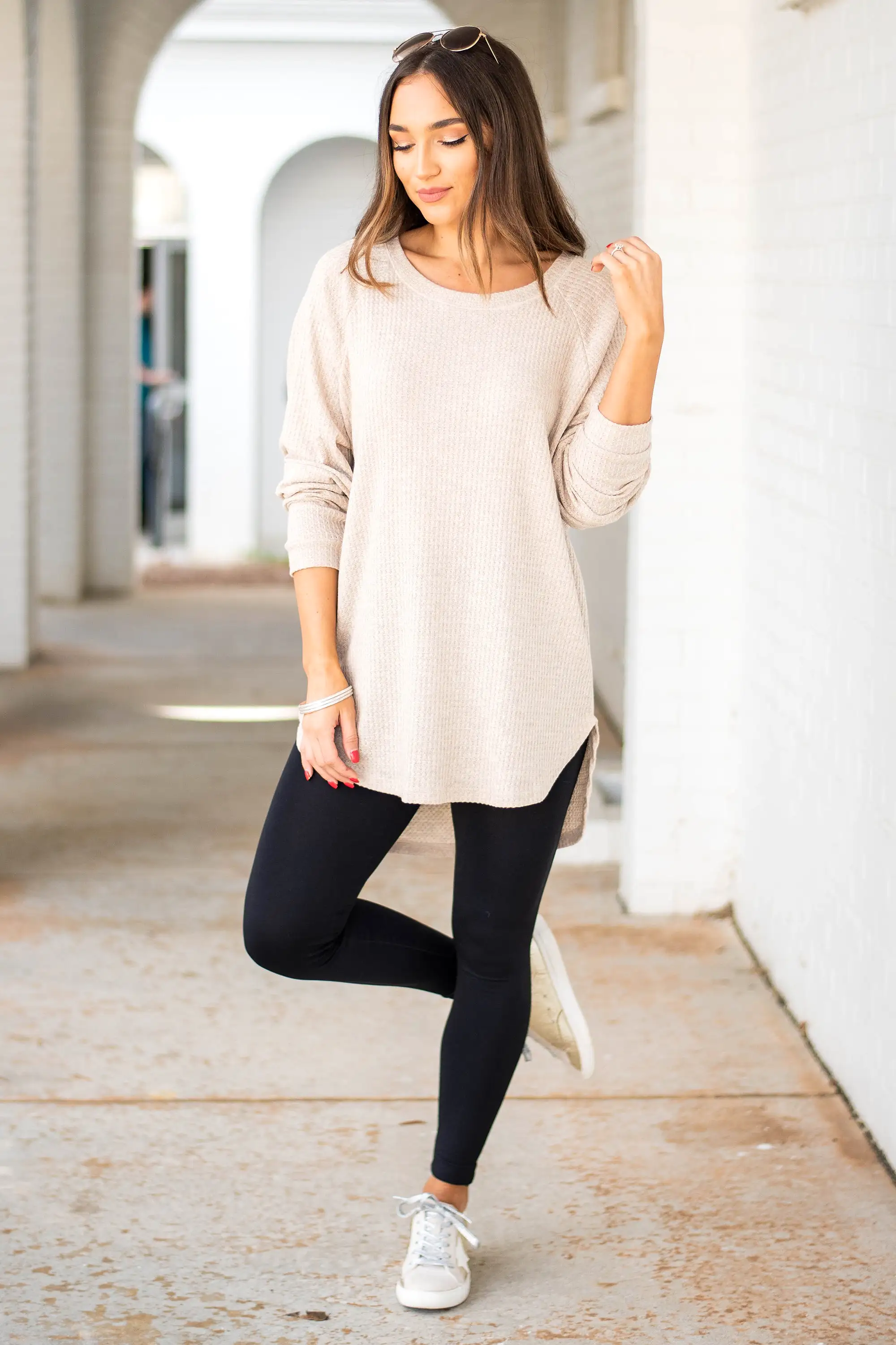 Easy Like Sunday Oatmeal Brown Waffle Tunic