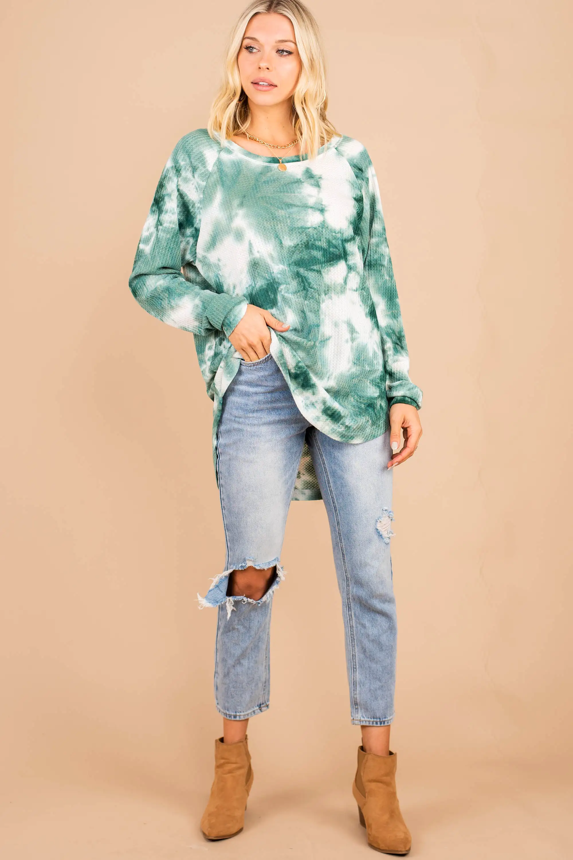 Easy Like Sunday Olive Green Tie Dye Tunic