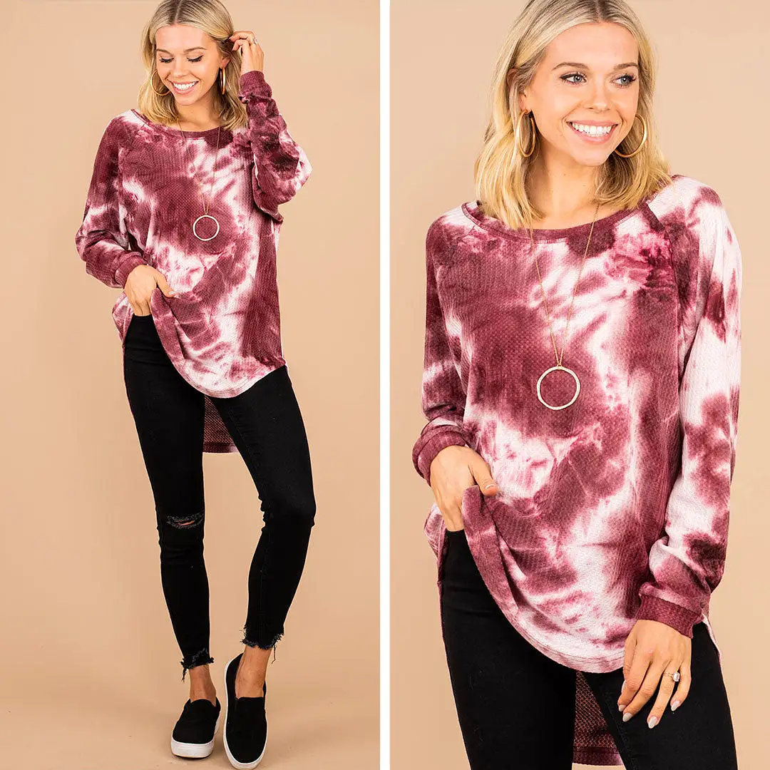 Easy Like Sunday Wine Red Tie Dye Tunic