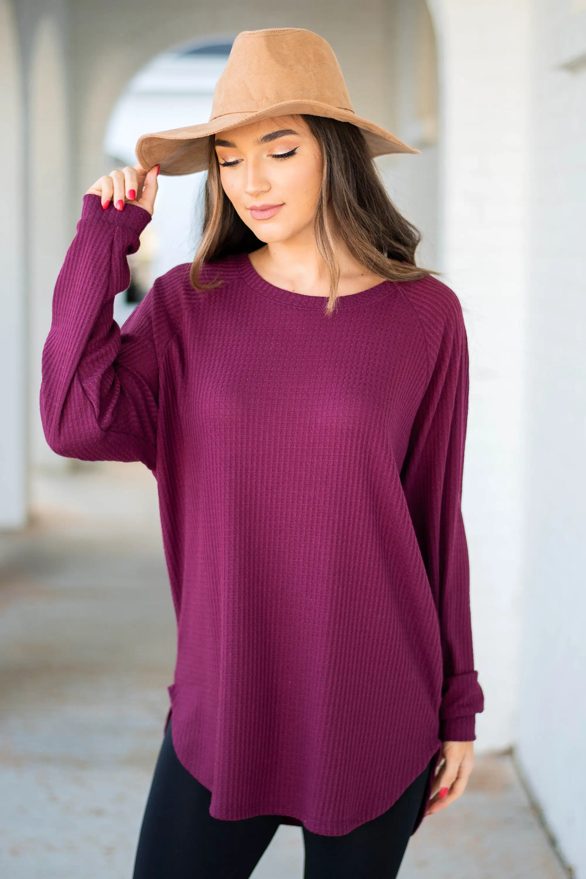 Easy Like Sunday Wine Red Waffle Tunic