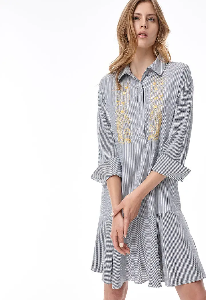 Embroidered Stripe Shirt Dress