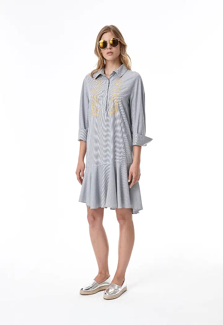 Embroidered Stripe Shirt Dress