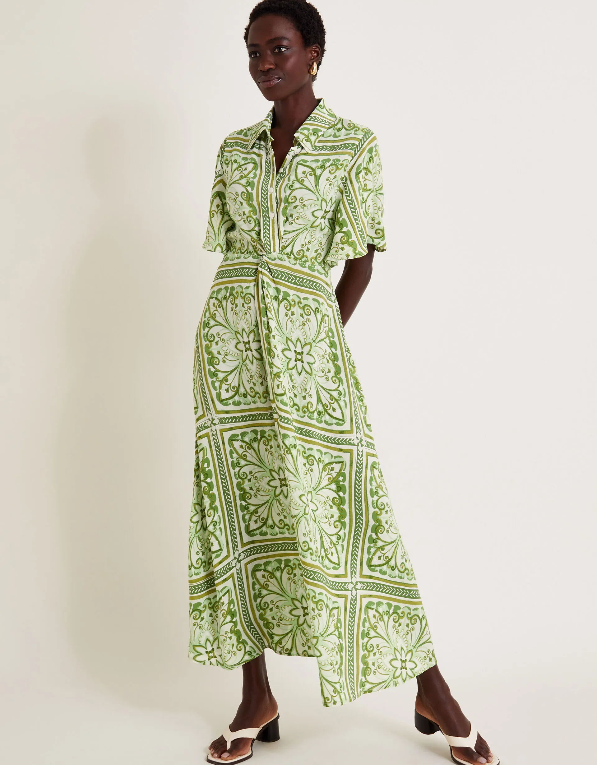 Emilia Print Midi Shirt Dress Green