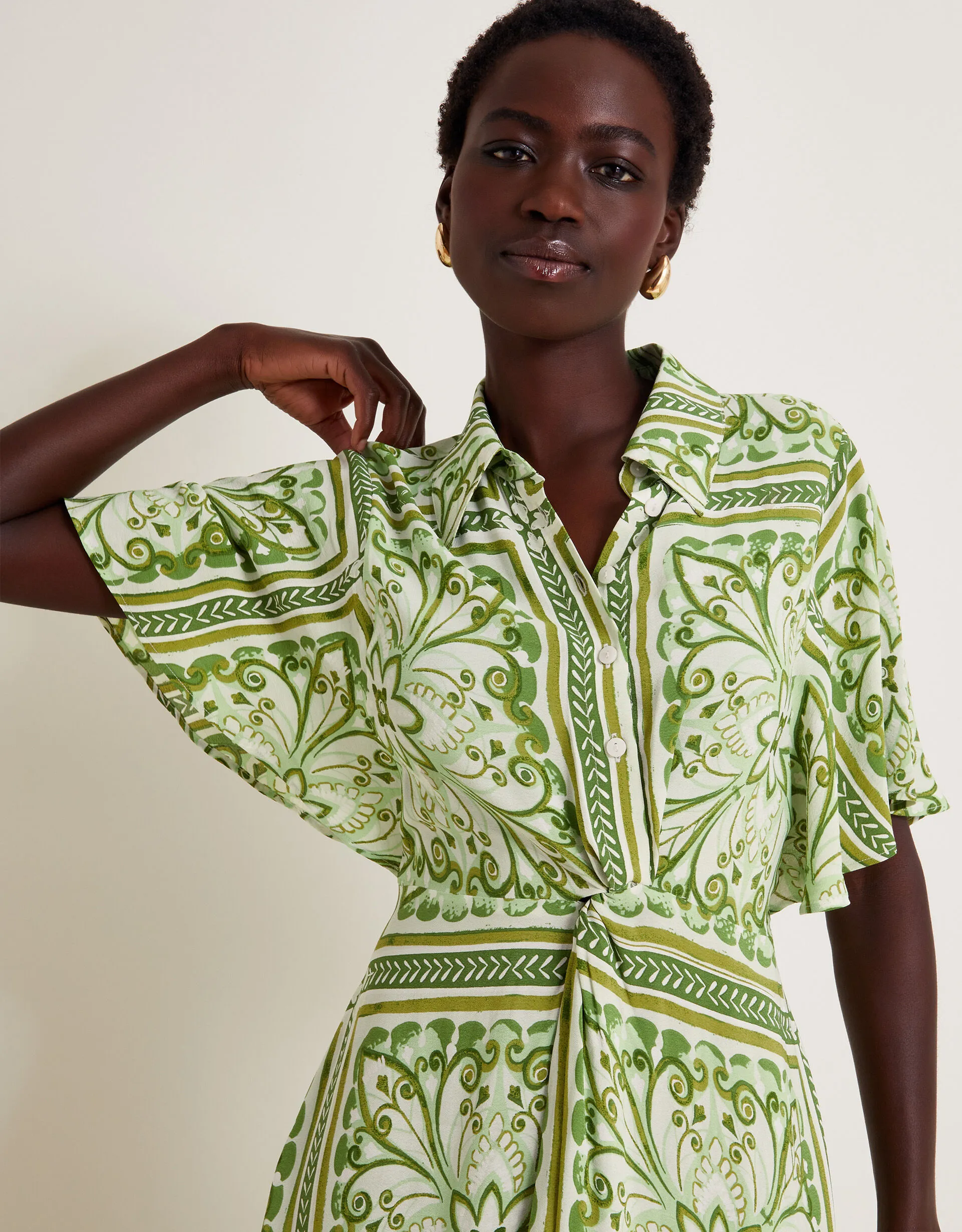 Emilia Print Midi Shirt Dress Green