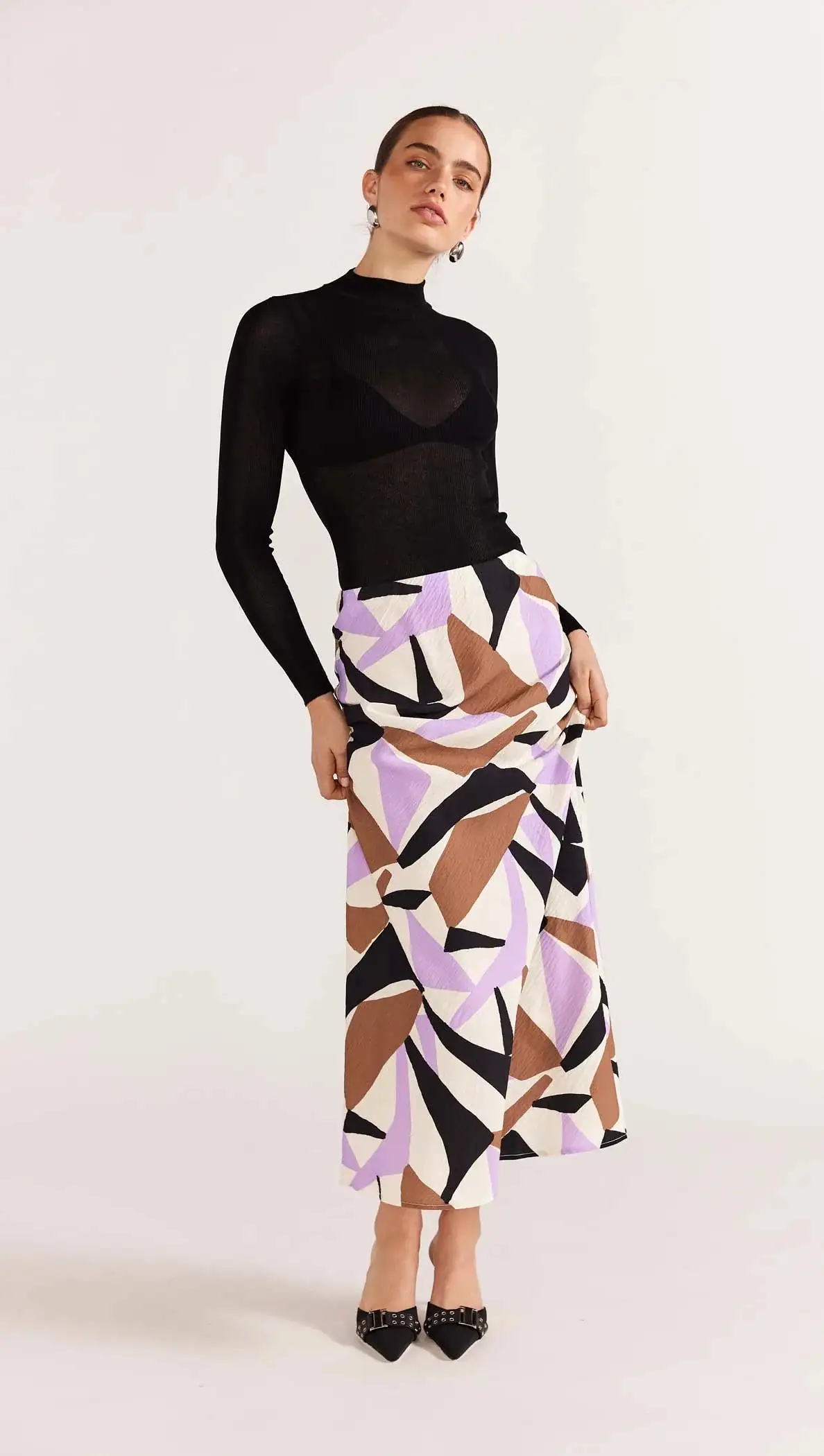 Evoke Bias Midi Skirt - Abstract Geo