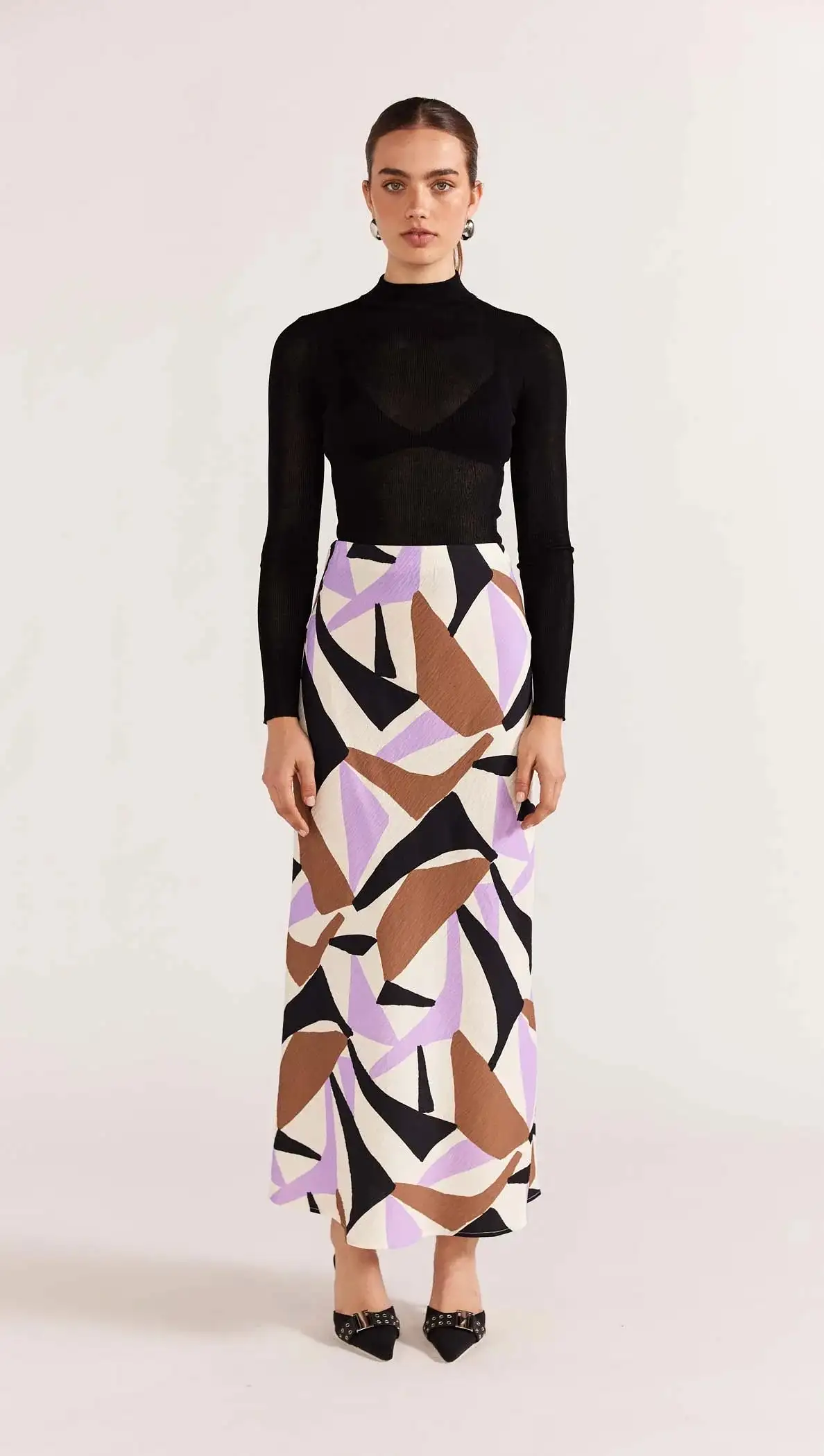 Evoke Bias Midi Skirt - Abstract Geo