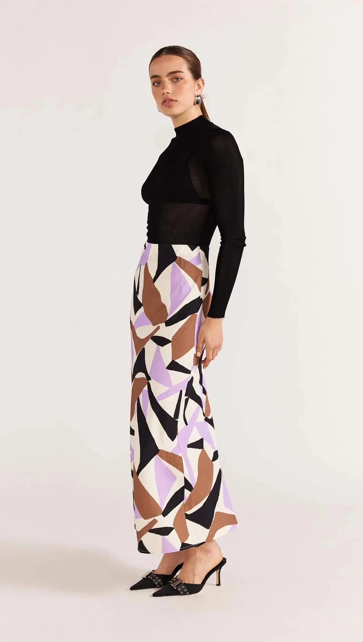 Evoke Bias Midi Skirt - Abstract Geo