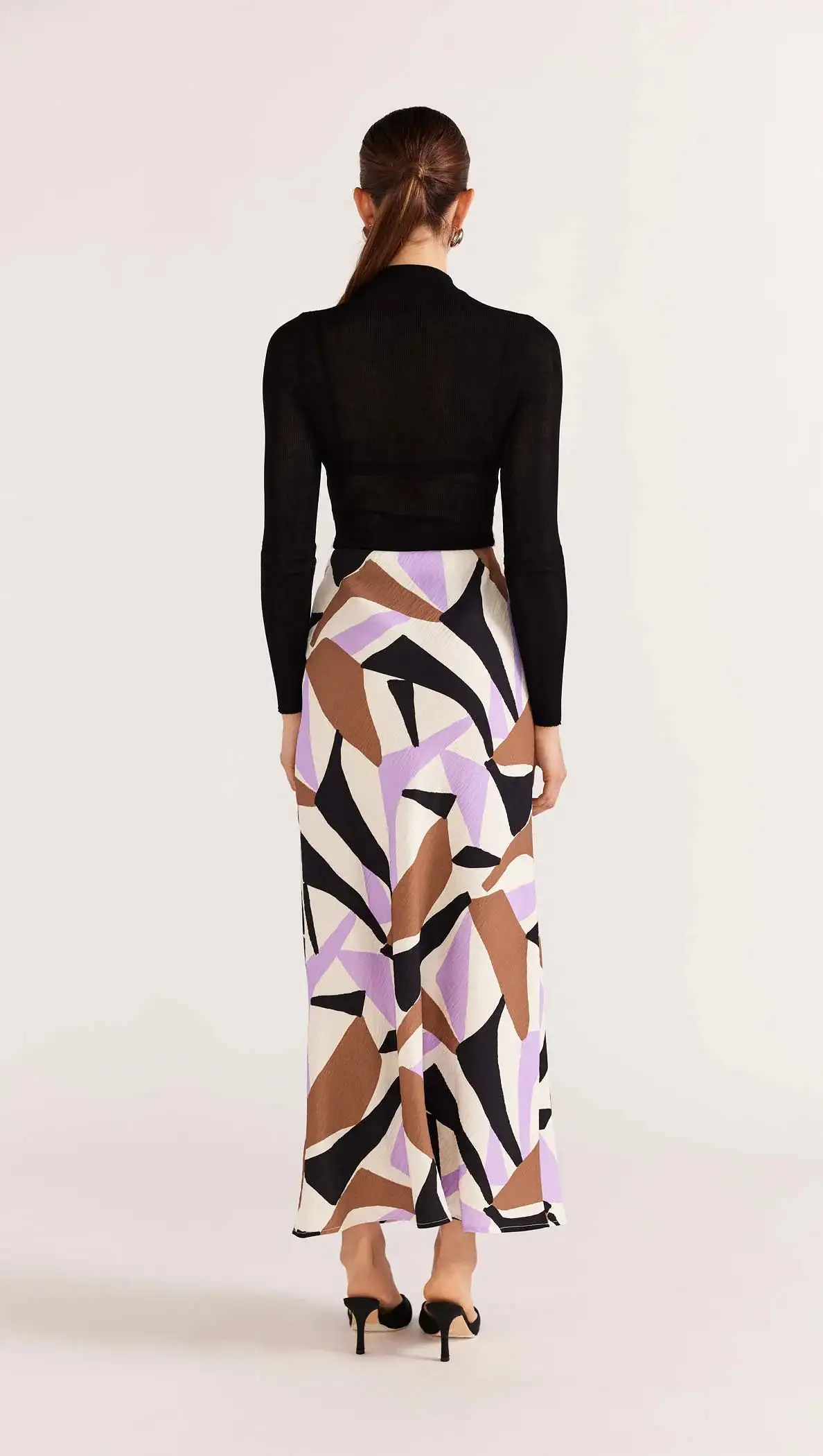 Evoke Bias Midi Skirt - Abstract Geo