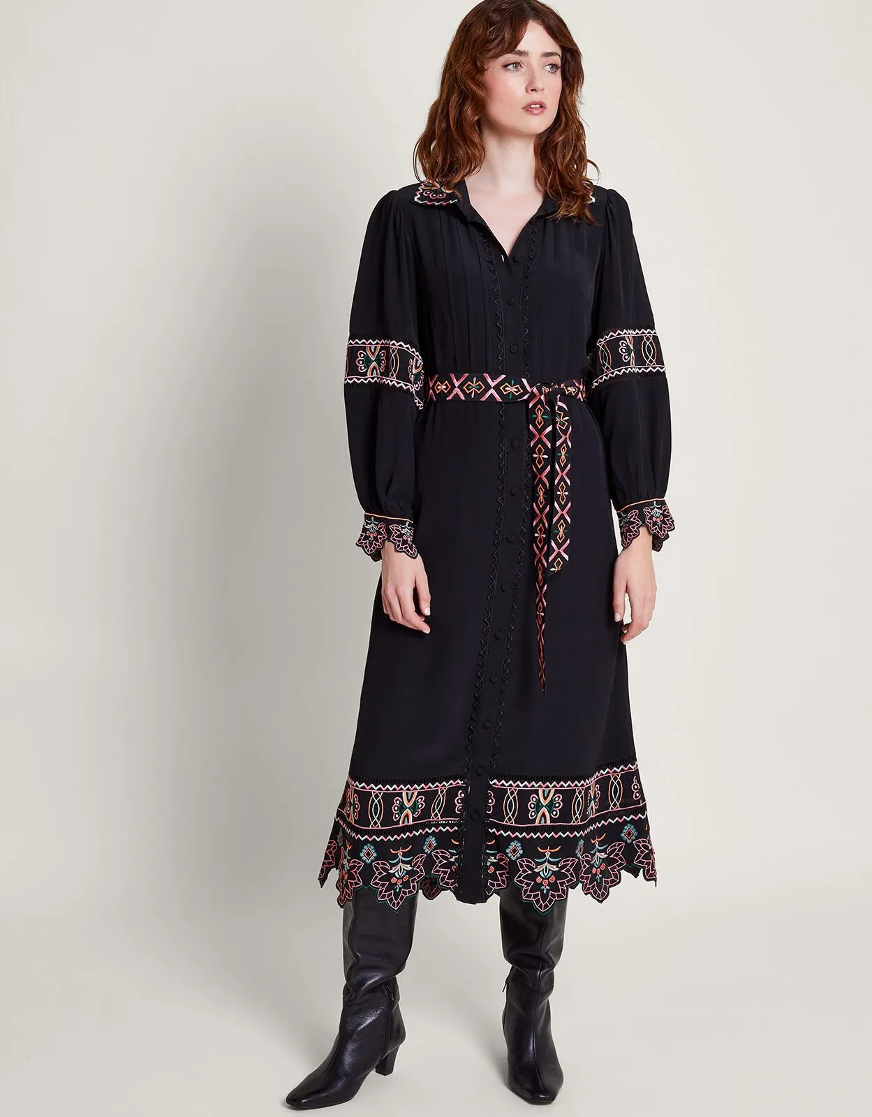 Fifi Embroidered Shirt Dress Black