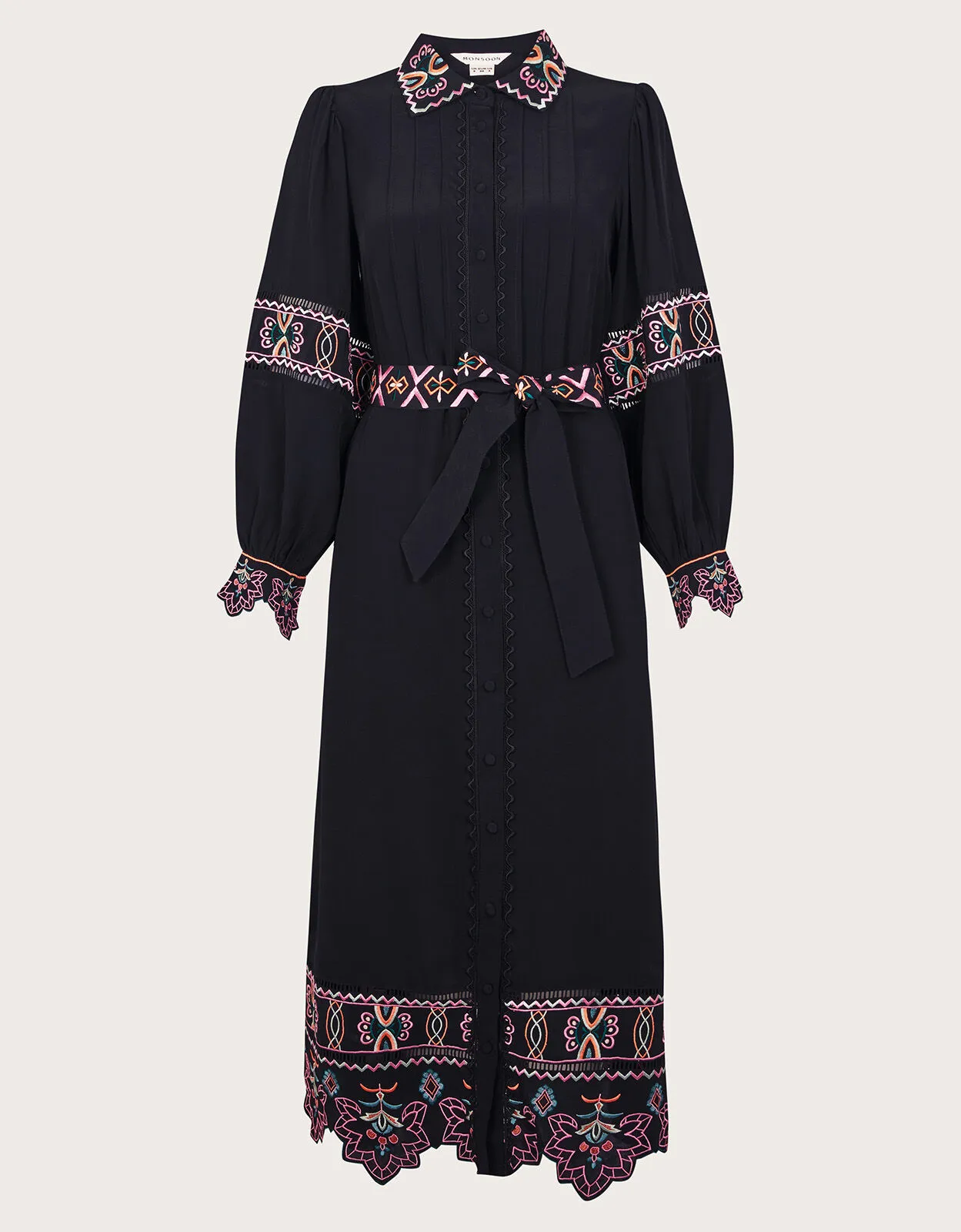 Fifi Embroidered Shirt Dress Black