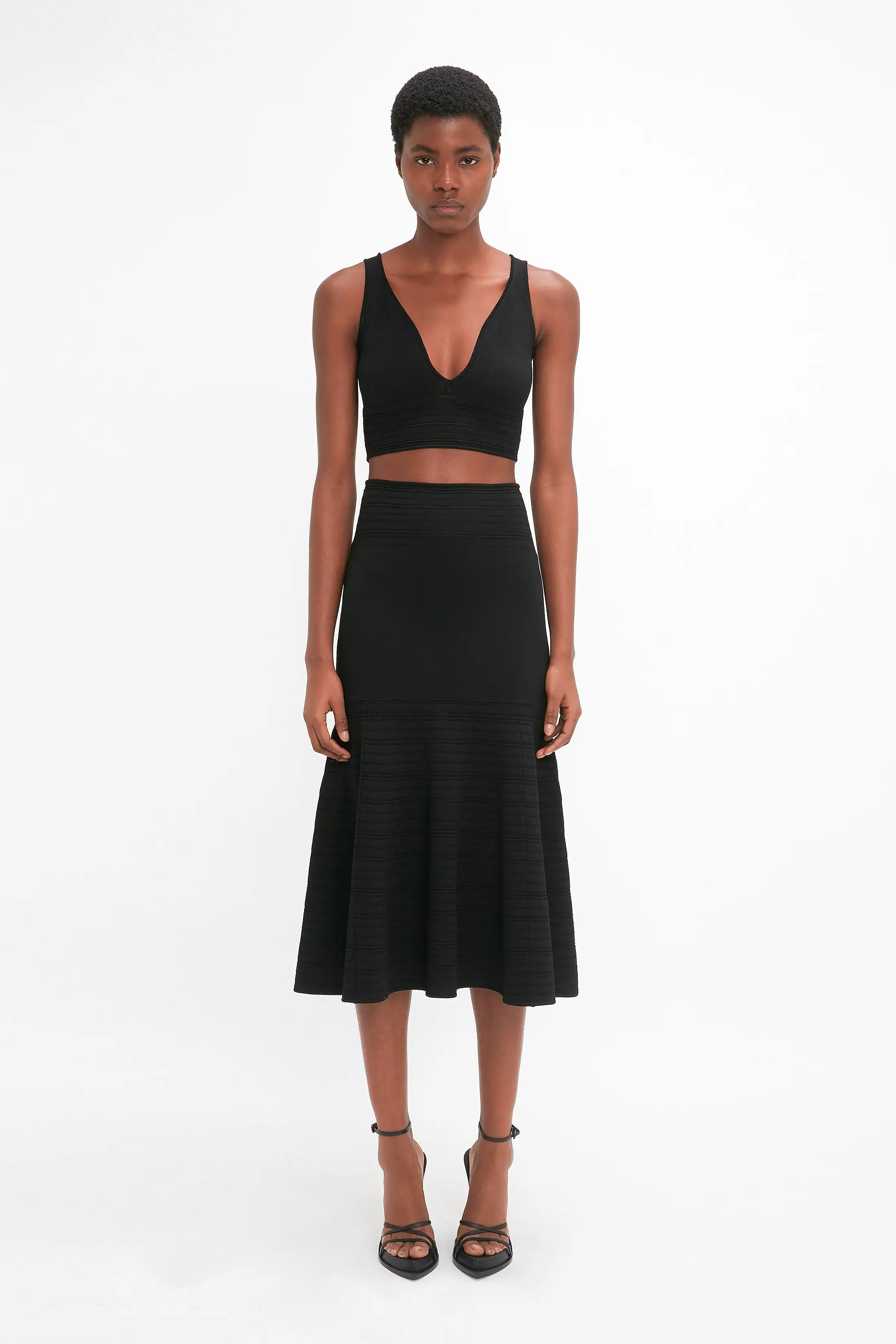 Fit And Flare Midi Skirt In Black